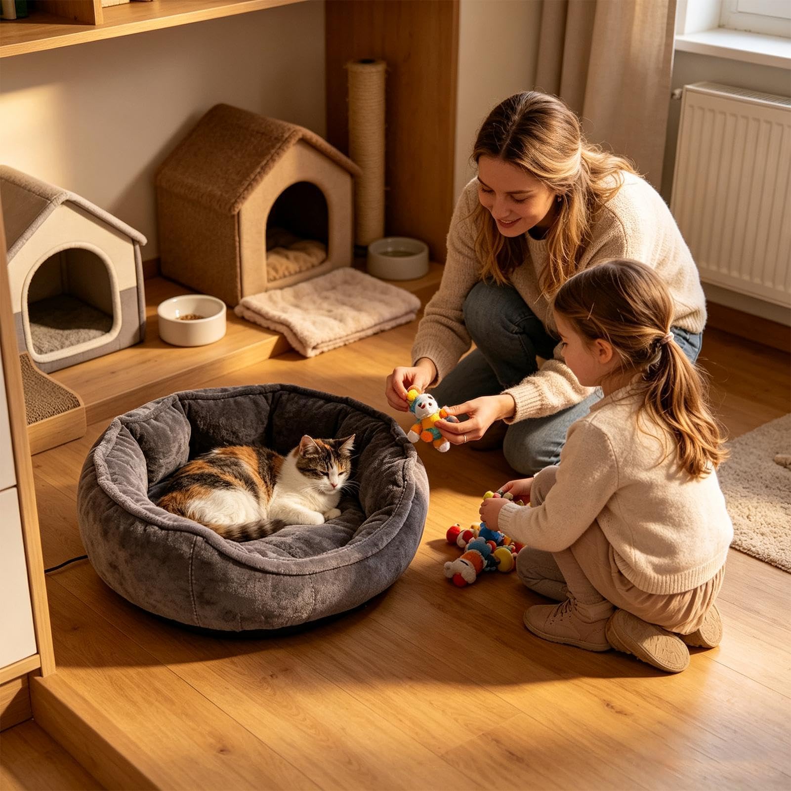 Beheiztes Katzenbett Temperaturregelbare Schlaf-Wärmematte mit Timer