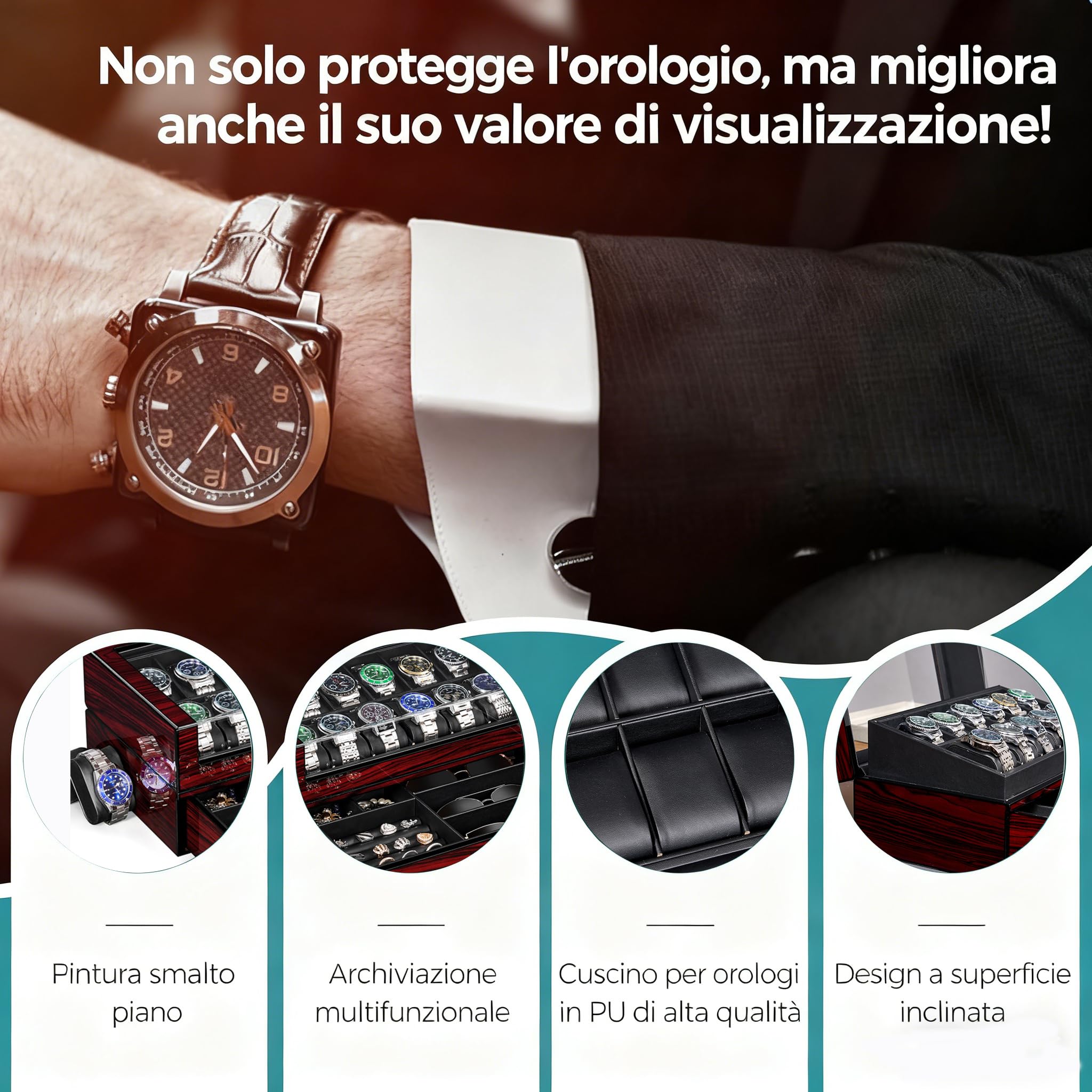 ANWBROAD Porta Orologi Uomo12 Scomparti Coperchio in Vetro Porta Orologi Uomo 2 Strati di Vernice Scatola Orologi Uomo Gioielli Scatola PU Similpelle Regali di Lusso JWB005Y
