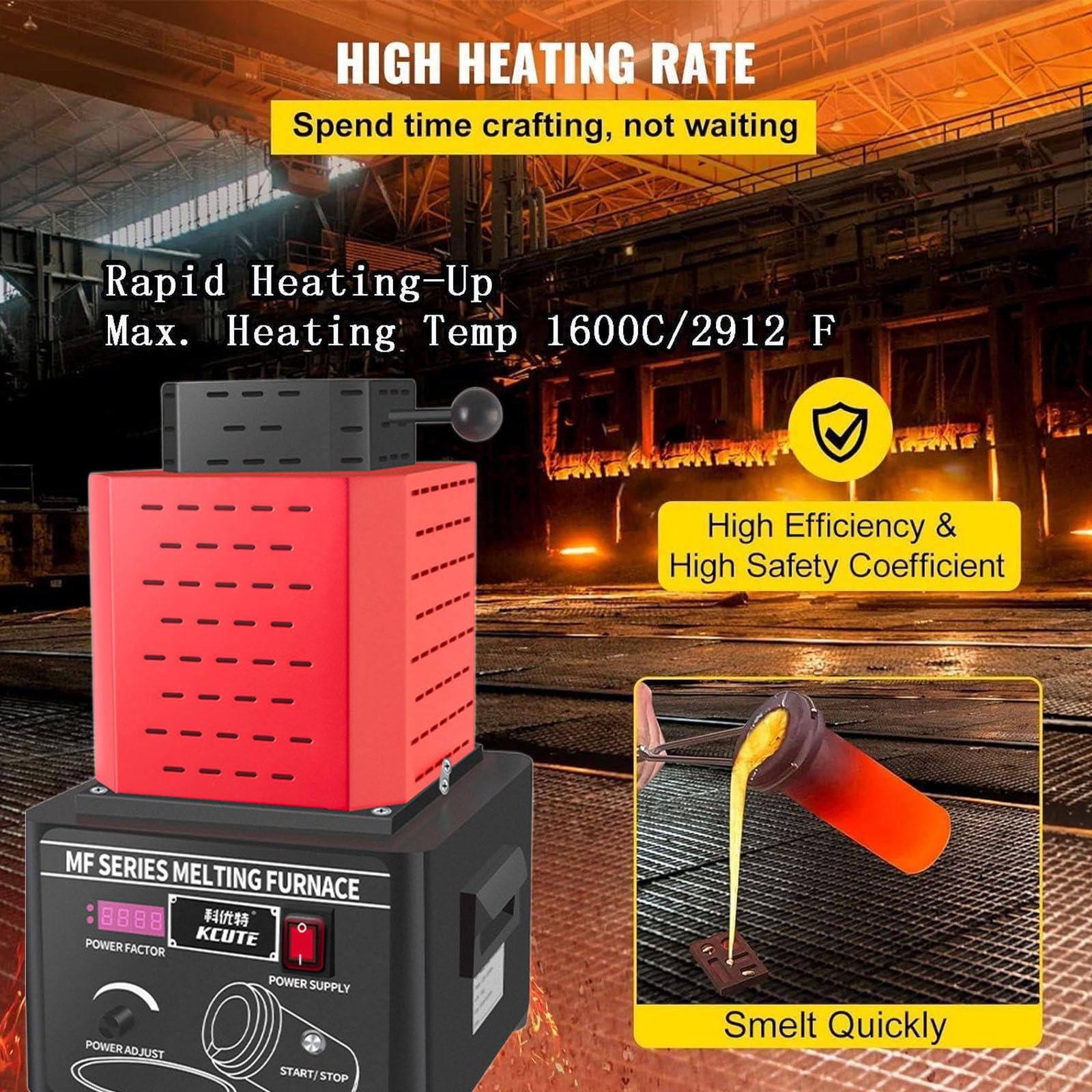 5KW Gold Schmelzofen 2912F Schnelle Schmelzen Silber Kupfer Eisen Aluminium Zinn Elektromagnetische mit Graphit Tiegel Sicher Design Breite Anwendung,RED-2KG