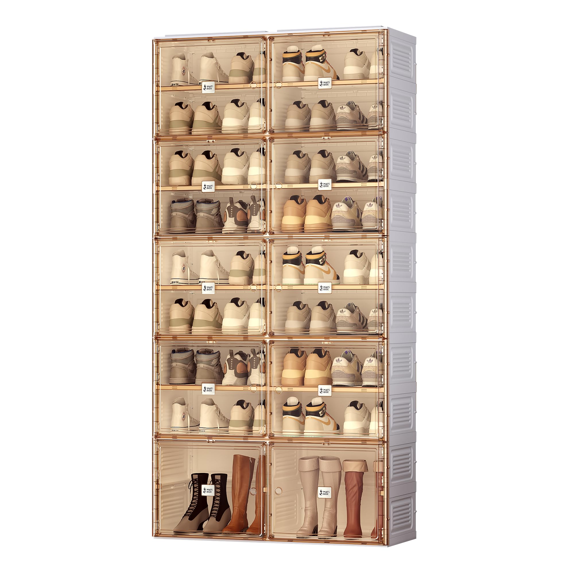 klappbarer Schuhschrank,Transparente Schuhboxen, stapelbar, 10 Stück mit magnetischer Tür, für Stöckelschuhe, Stiefeletten, Pumps (2 Spalten 10 Schichten 38 Paar)
