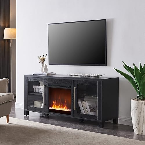 Henn&Hart Soporte de TV rectangular para televisores de hasta 80 pulgadas en marrón aliso, soportes de TV con chimenea eléctrica para la sala de