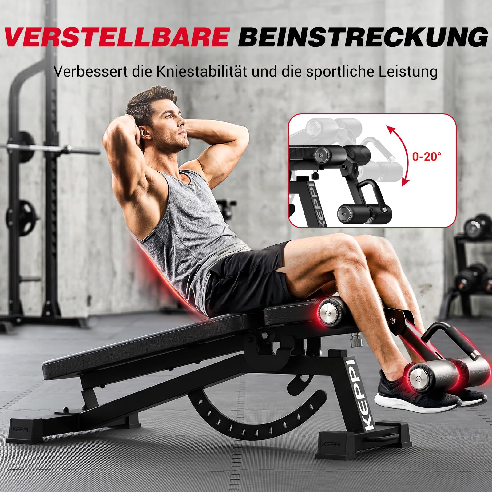 Keppi Hantelbank Verstellbar, mit 600 kg Kapazität, Schrägbank & Flachbank für Heim-Fitness, Multifunktionale Trainingsbank für Bankdrücken, Krafttraining und Ganzkörper Workouts - Bench1000 Pro