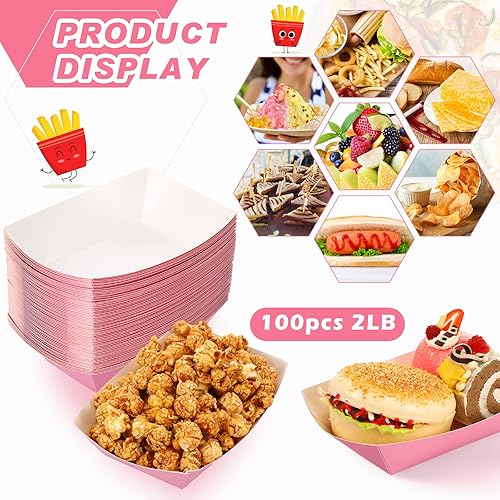 Miniatura 3 de 100 bandejas desechables de papel para nachos de 2 libras, bandejas para nachos, barcos de papel kraft para tacos, suministros de fiesta de