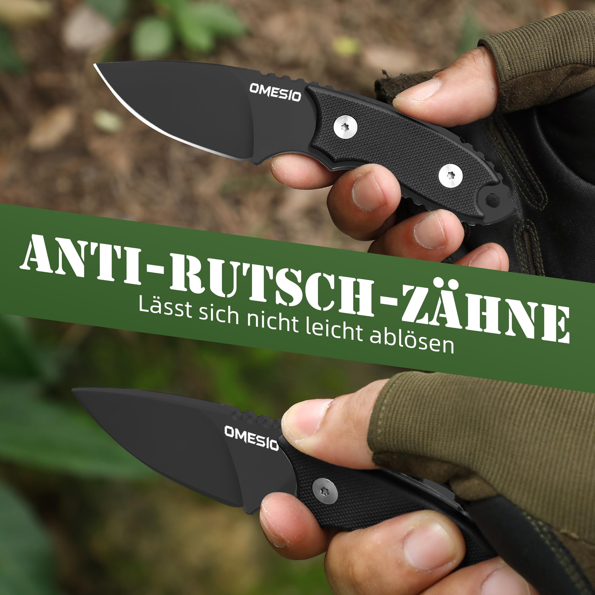 Omesio - Petit Couteau De Chasse Avec Fourreau | Lame En Acier D2 7,8 Cm (Point Clip) | Manche