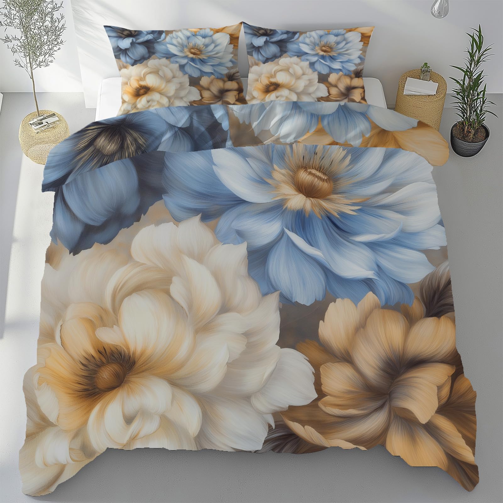 Housse de couette 240x260 cm motif floral aquarelle avec taies 65x65 cm