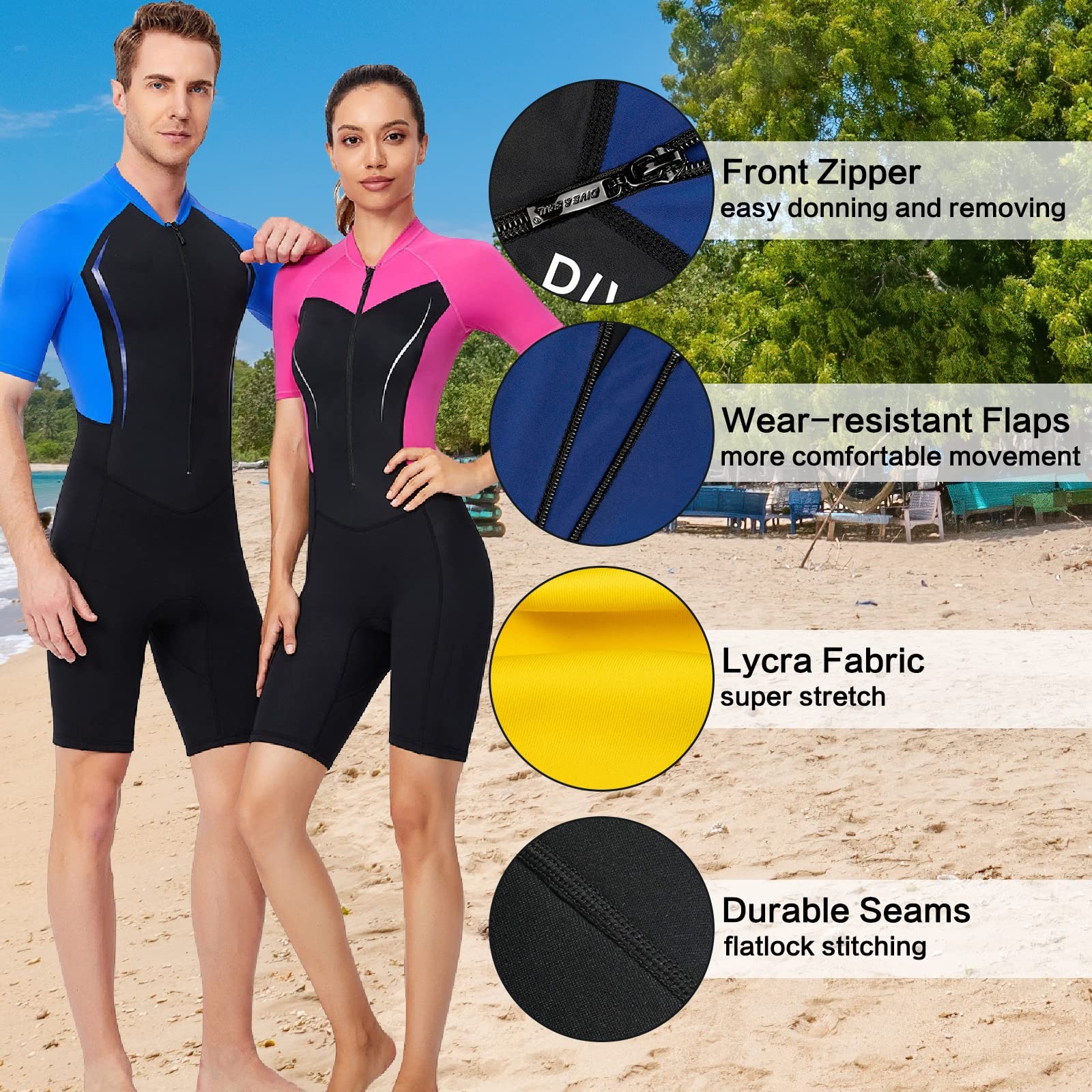 1.5mm Muta Uomo Donna Zip Frontale Termico Neoprene Muta Sub Ultra Stretch Protezione UV Wetsuit per Snorkeling, Nuoto e Sport Acquatici,Men Blue,M