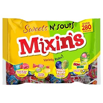 Mixins Sweet and Sour Bulk Candy Variety Pack - Individually Wrapped, Gluten-Free - Perfect for Parties, Pinatas, and Holidays - Featuring Assorted Flavors like Watermelon and Green Apple - Great for Halloween and Christmas, 280 Pieces Approx 1 Pack