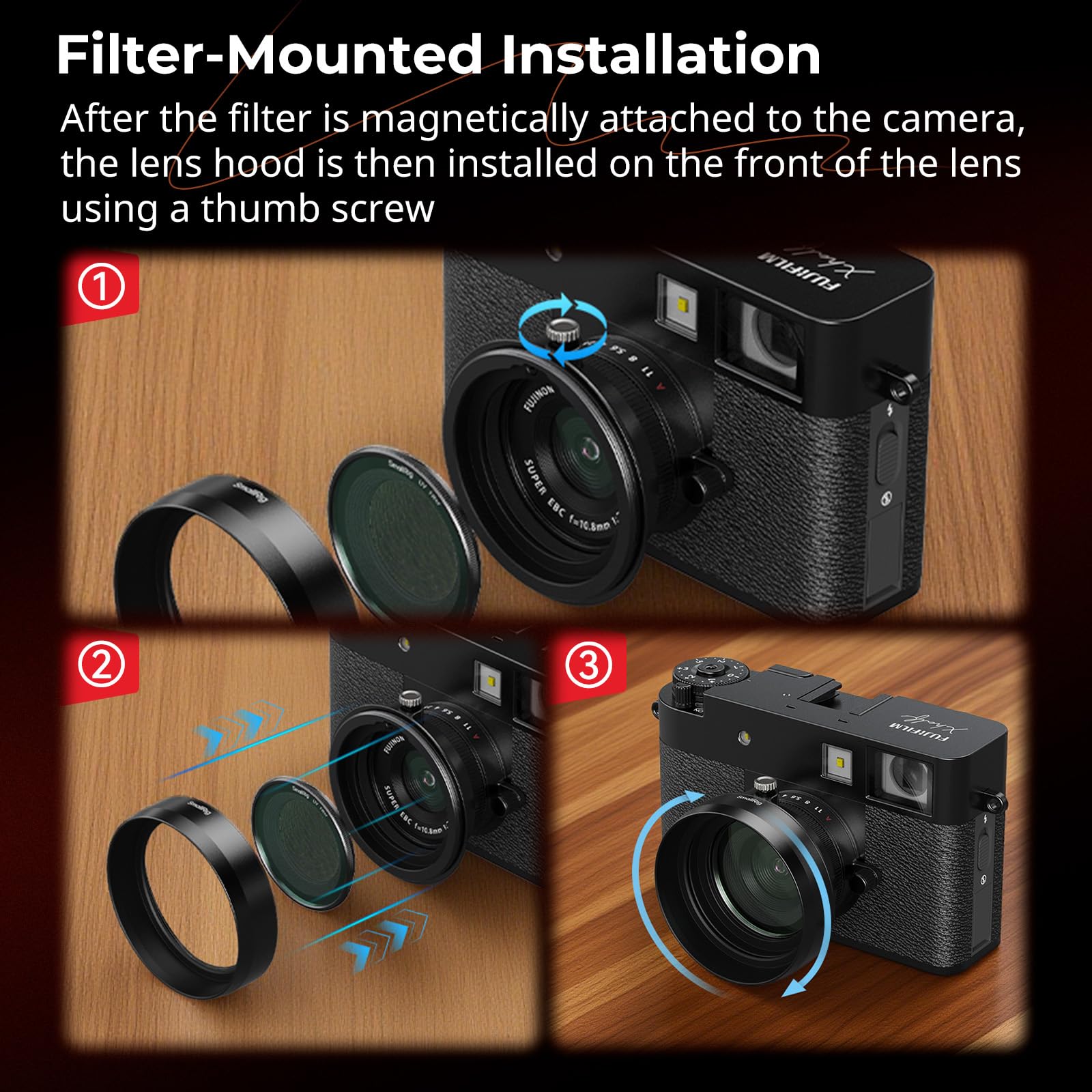 SMALLRIG Paraluce, progettato specificamente per Fujifilm X Half, compatibile con filtri UV/VND, realizzato in lega di alluminio, copertura protettiva antigraffio, antiriflesso - 5215