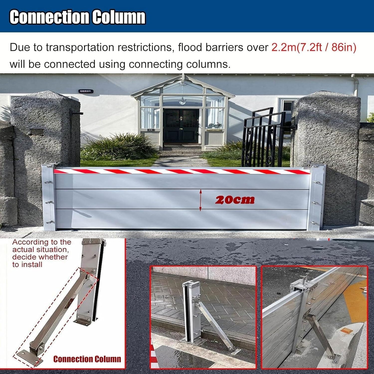 Aluminium Barrière Anti-inondation,Batardeau Réutilisable Amovible Barriere Anti Inondation pour Les Portes D'entrée De Garage Les Passages Les Portails(245 * 40cm)