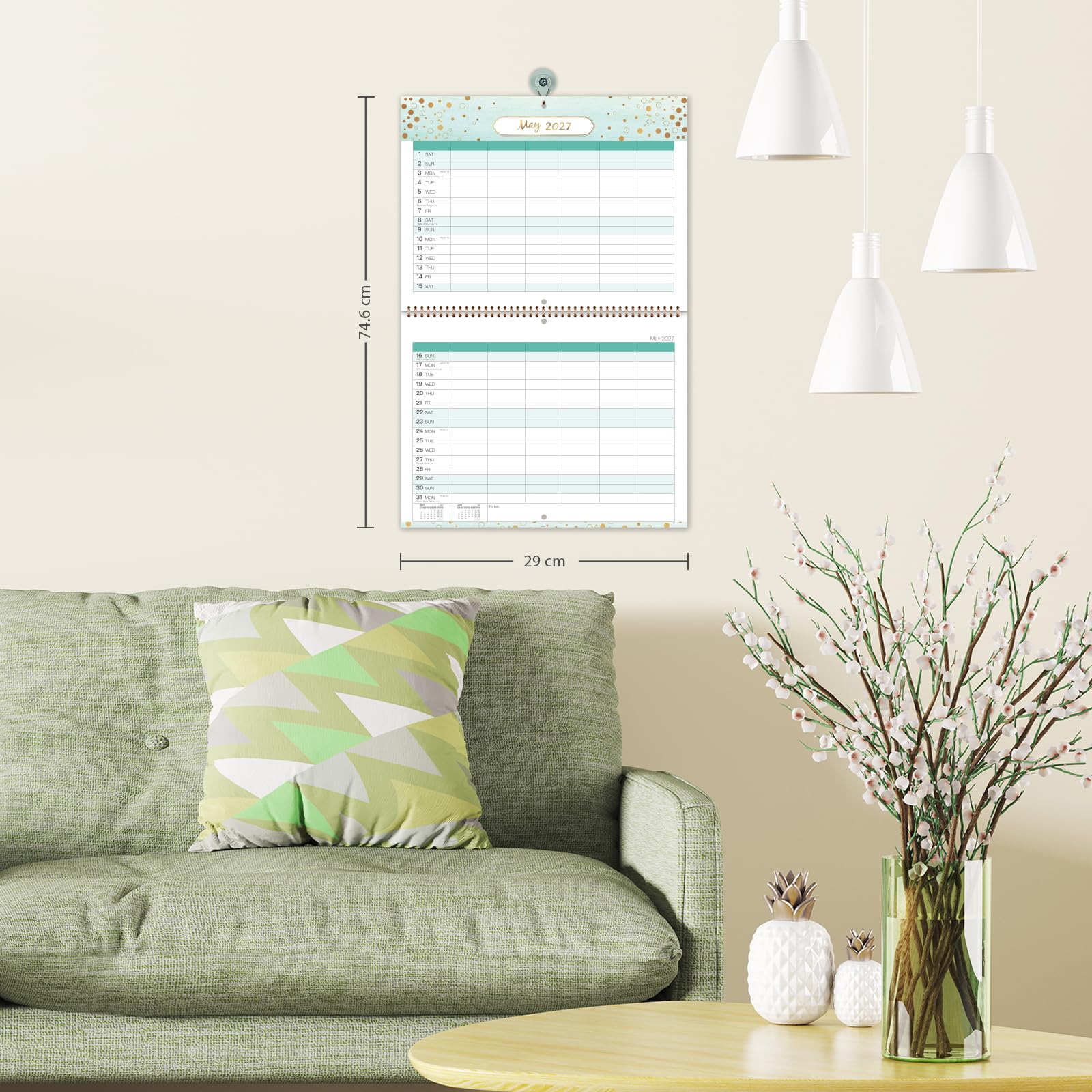 Calendario Familiare 2026 - Calendario 2026 da gennaio 2026 - dicembre 2026, 42,2 x 29,7 cm, Calendario da Parete 2026 con 6 Colonne, Perfetto Pianificatore Familiare - Verde Pastello