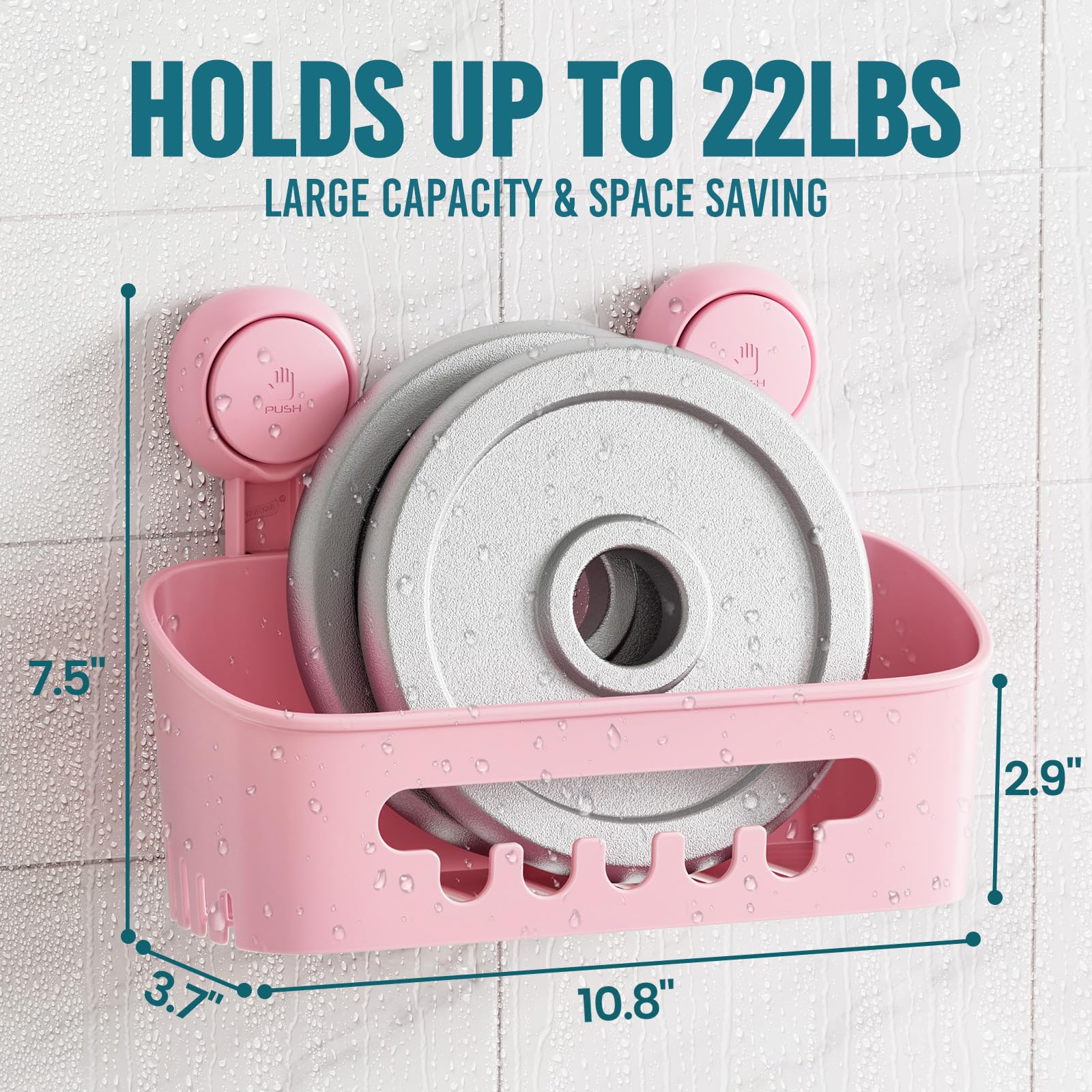 TAILI Suction Shower Caddy, Wall Mounted Bath Organizer Shelf for Shampoo Body Wash, Plastic Shower Rack, Drill-Free Removable, Pink - Image 4