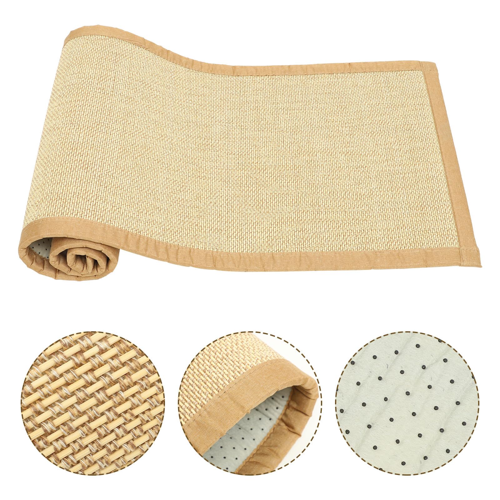 Estera Rectangular de Bambú y Lino de Algodón Estable sin Rebabas para Habitación de Yoga y Descanso Estilo Tejido Color Caqui 50x150cm