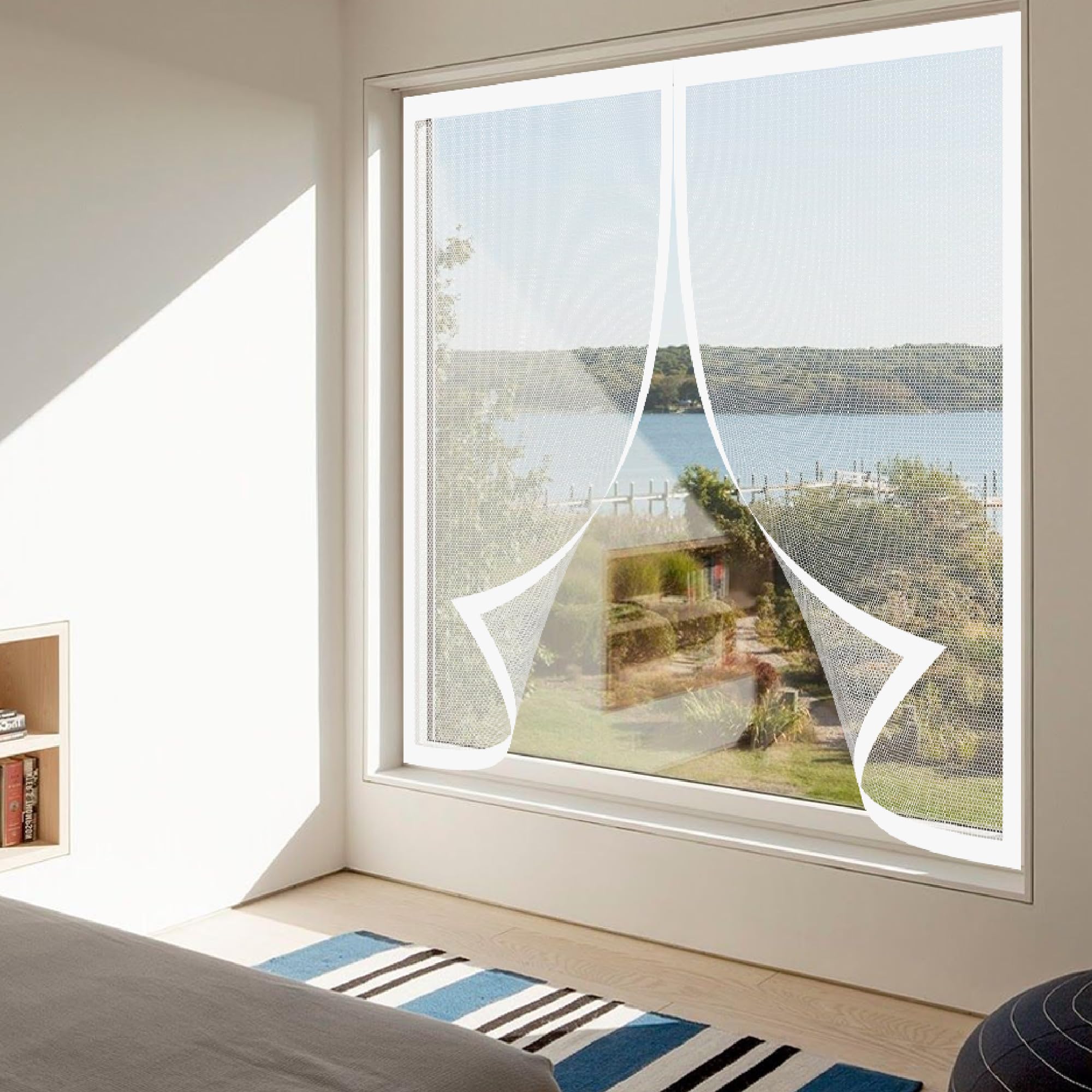 Magnetic Fly Screen Window 135 x 85 cm with Selfadhesive Magnetic Window Screen Insect Mesh Easy Installation for Windows Doors and Patio Screens, White