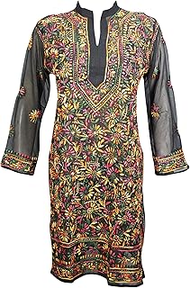 Mogul Interior Women's Tunic Top Georgette Embroidered Indian Long Kurtis