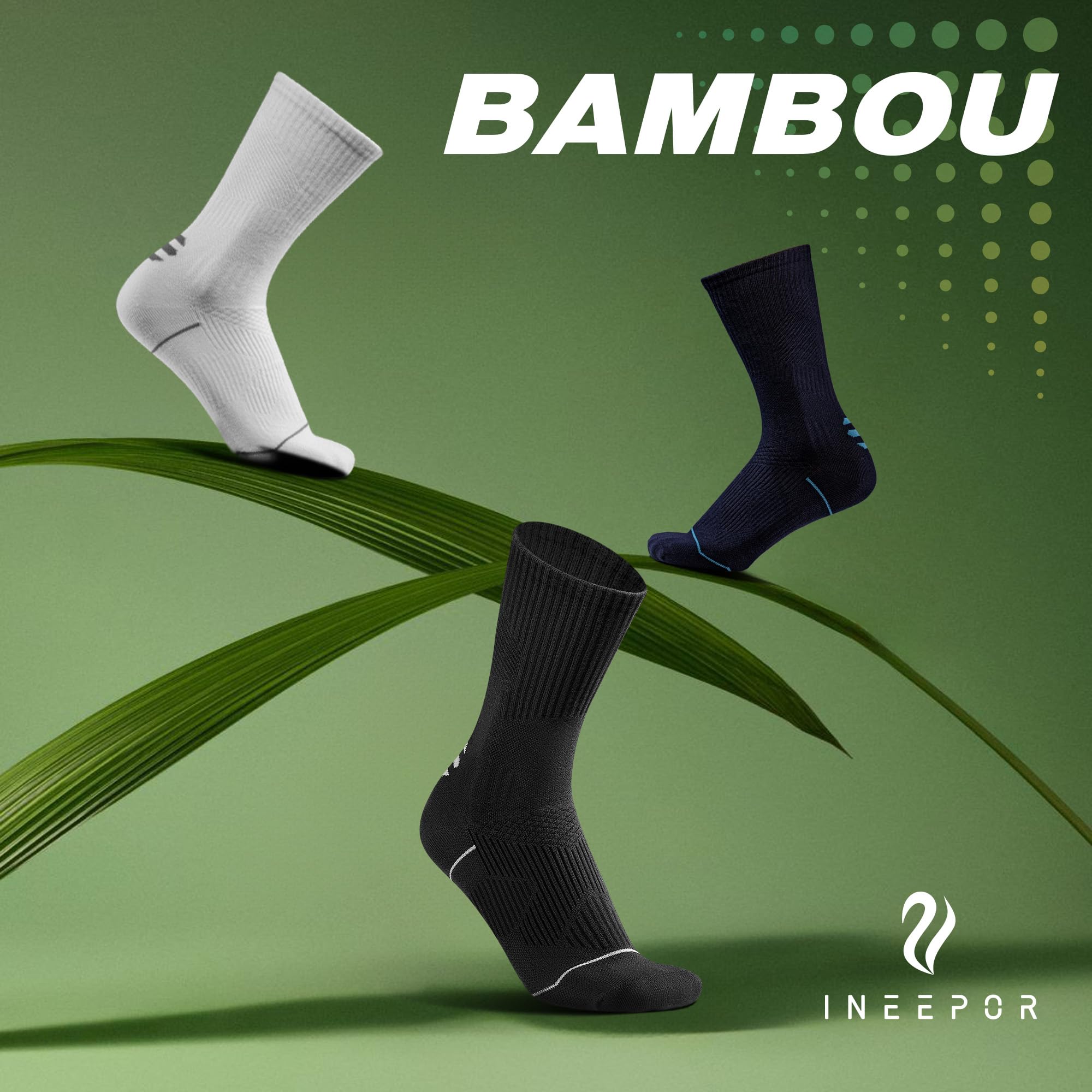 ineepor 6 Paires Bambou Chaussettes de Contention Hommes Femmes – Légères, Sans Couture, Transpirantes, Anti-Odeur – Course, Randonnée, Vélo