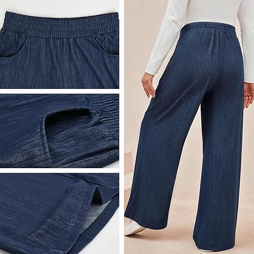 Miniatura 5 de Bhome Pantalones de maternidad de pierna ancha, jeans de maternidad elásticos para mujer, pantalones de embarazo cómodos con bolsillos casuales