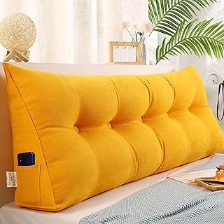Almohada triangular grande para respaldo de cama y sofá, con funda lavable, soporte doble para mesita de noche, 200 x 50 x 20 cm, almohada de lectura amarilla para mayor comodidad