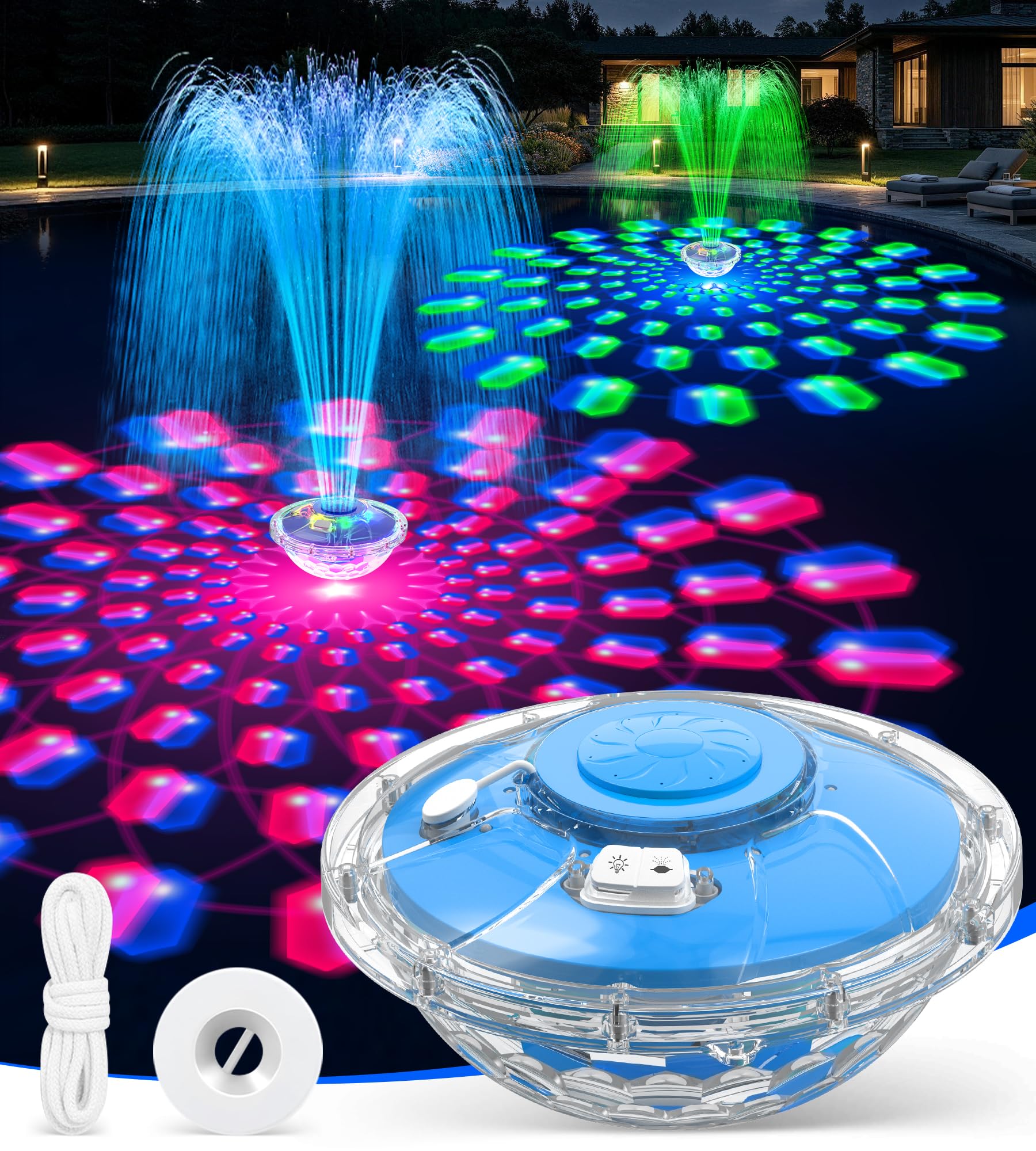LanBlu Pool Thermometer Schwimmend mit Lichtshow, Solar Poolthermometer Digital Nacht Leicht zu Lesen, Große LCD-Bildschirm Schwimmende Pool Wasser Thermometers, Schwimmbad Thermometer für Pools Teich