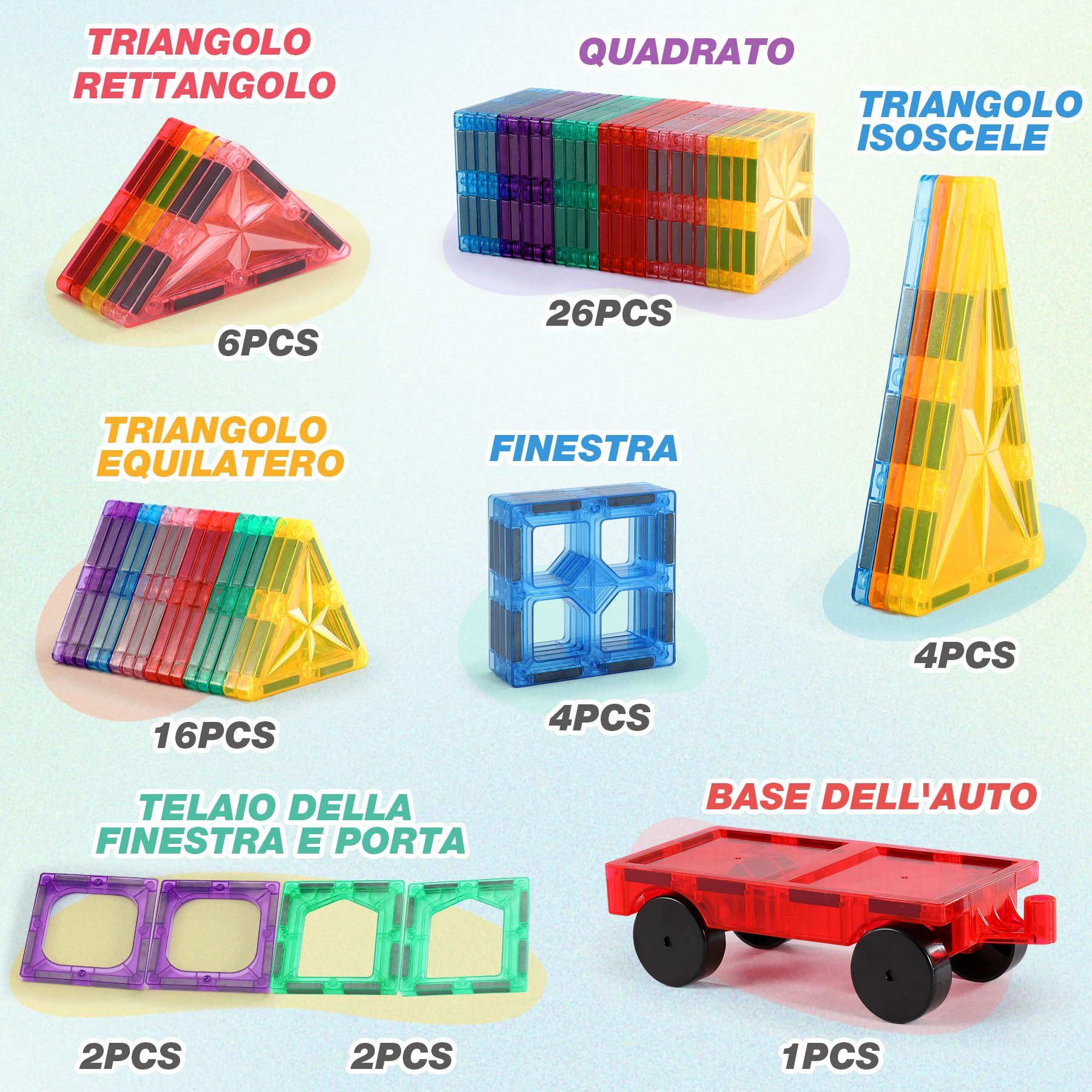 Costruzioni Magnetiche per Bambini 61 Pezzi Blocchi Magnetici Giochi Bambini per 3+ Anni blocchi costruzioni magnetici Montessori per ragazzi e ragazze di 3 4 5 6 7 8 anni