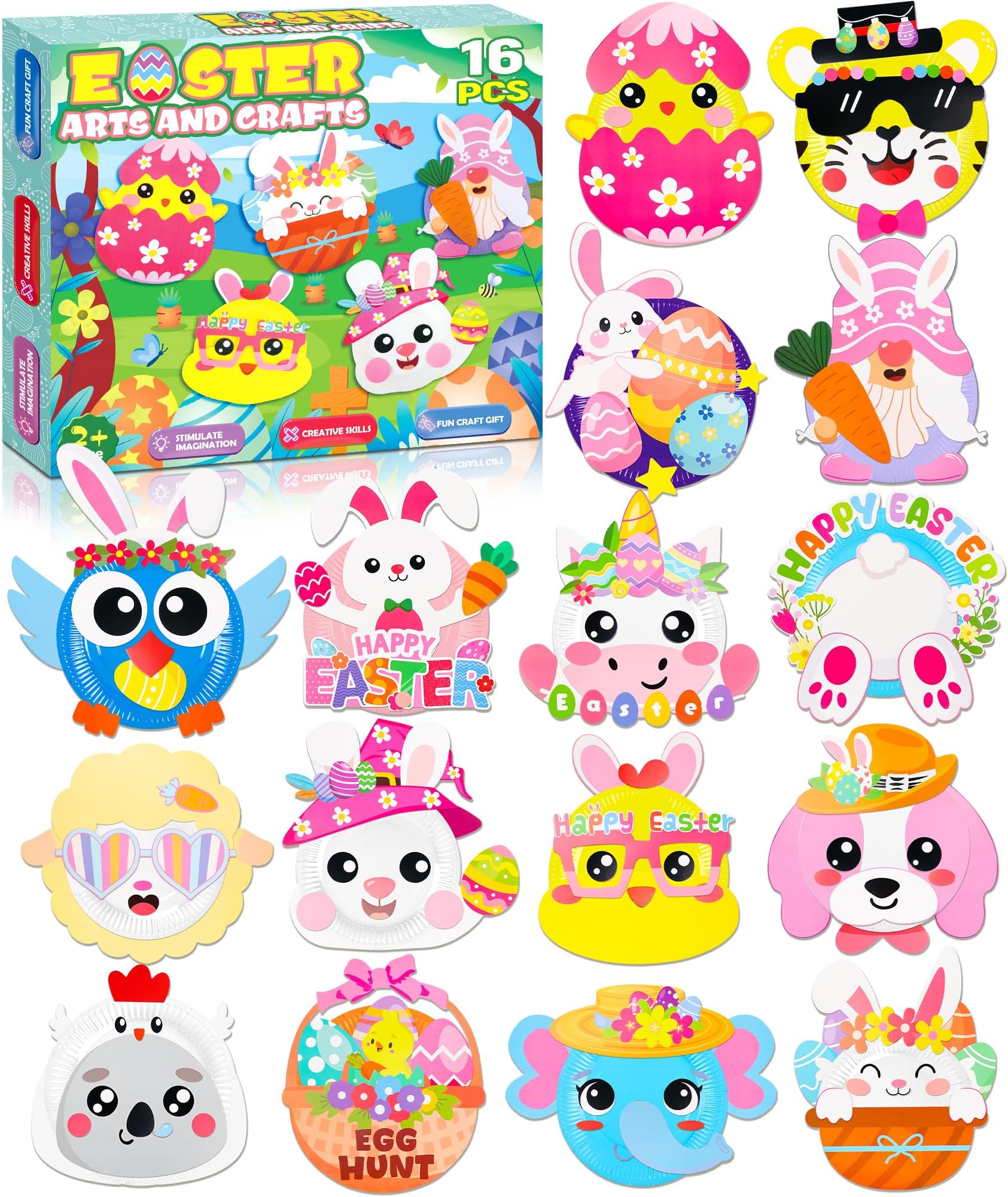 16 Pack Arts and Crafts for Kids, Toddler Crafts Animal Paper Plate Art Kit Gift for 3 4 5 6 Year Old Boys Girls DIY Kids for Birthday Party Favor Preschool Classroom Party Games