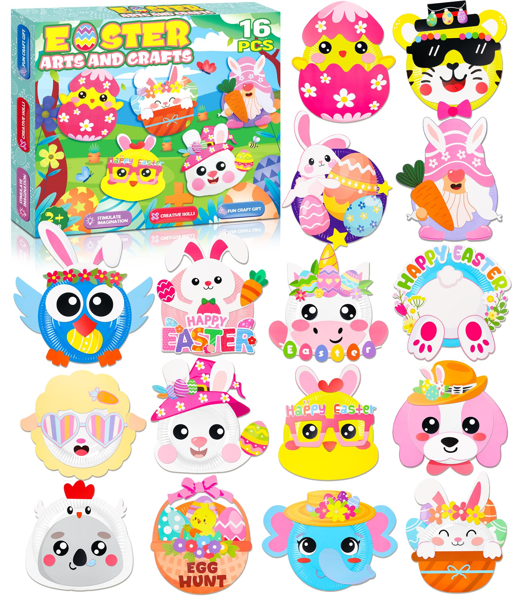 16 Pack Arts and Crafts for Kids, Toddler Crafts Animal Paper Plate Art Kit Gift for 3 4 5 6 Year Old Boys Girls DIY Kids for Birthday Party Favor Preschool Classroom Party Games