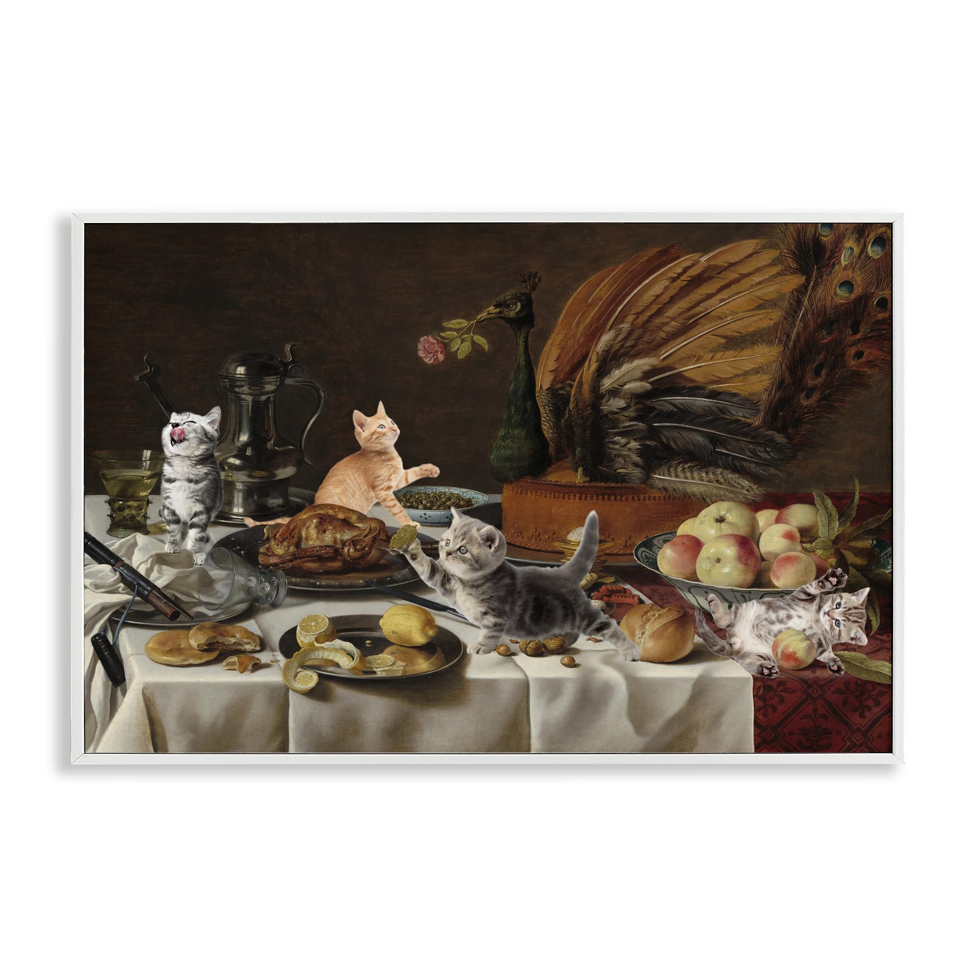 Stupell Industries Kittens on Still Life Feast White Framed Giclee Art, design by Masters Redux, 12 x 18
