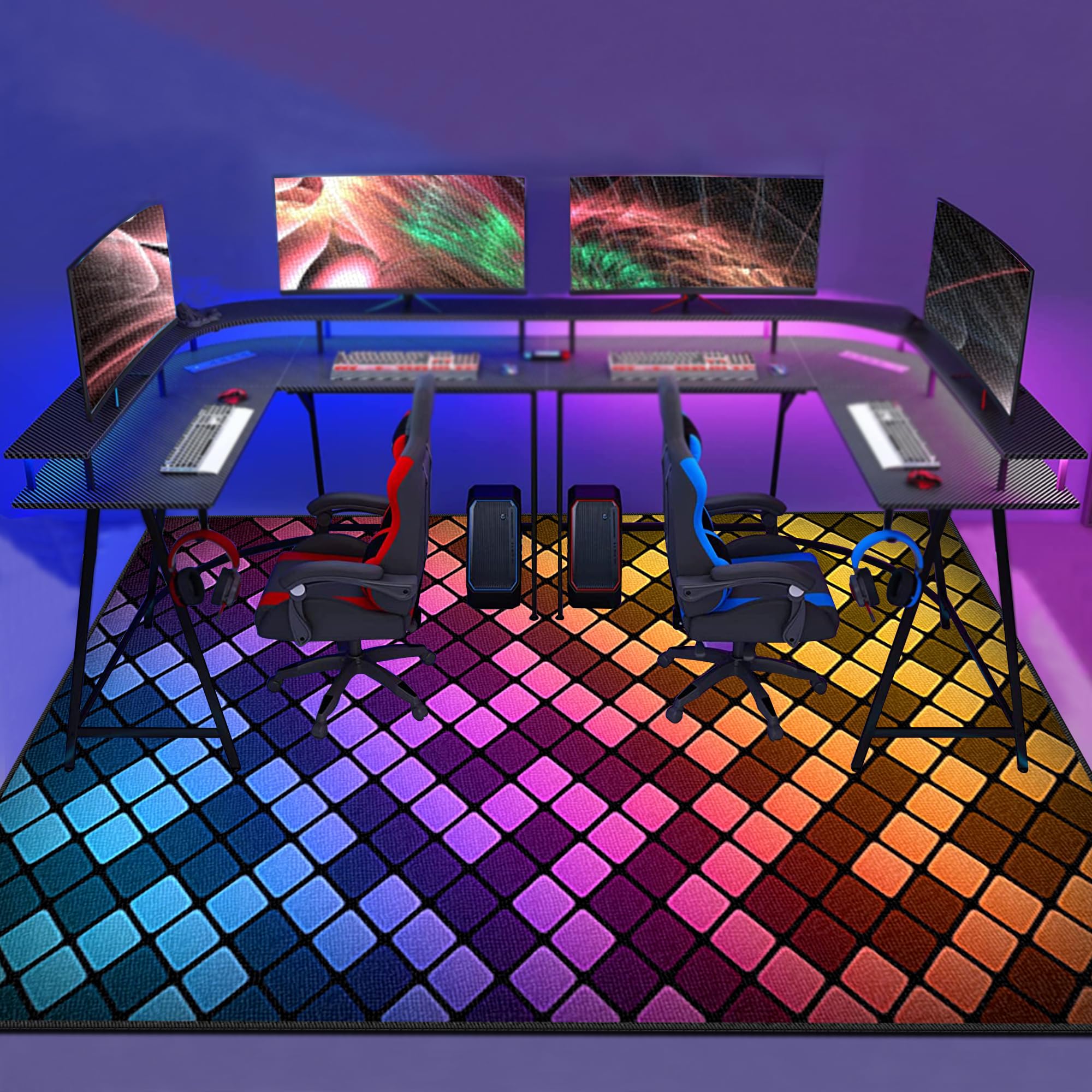 Duży dywan do sypialni dla gracza nowoczesny 3D dywan do pokoju dla graczy, dywan do pokoju gier dla młodzieży antypoślizgowy dywan z krótkim włosiem 90 x 160 cm