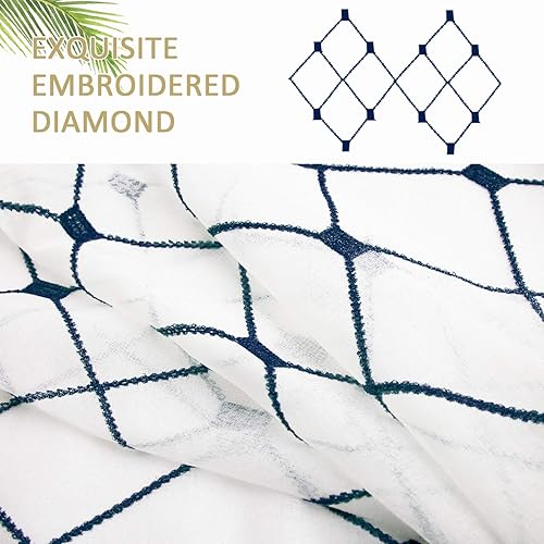 Miniatura 5 de Top Finel - Cortinas de lino sintético translúcidas blancas con bordado de diamante y ojales, 2 paneles de cortina para habitación y sala