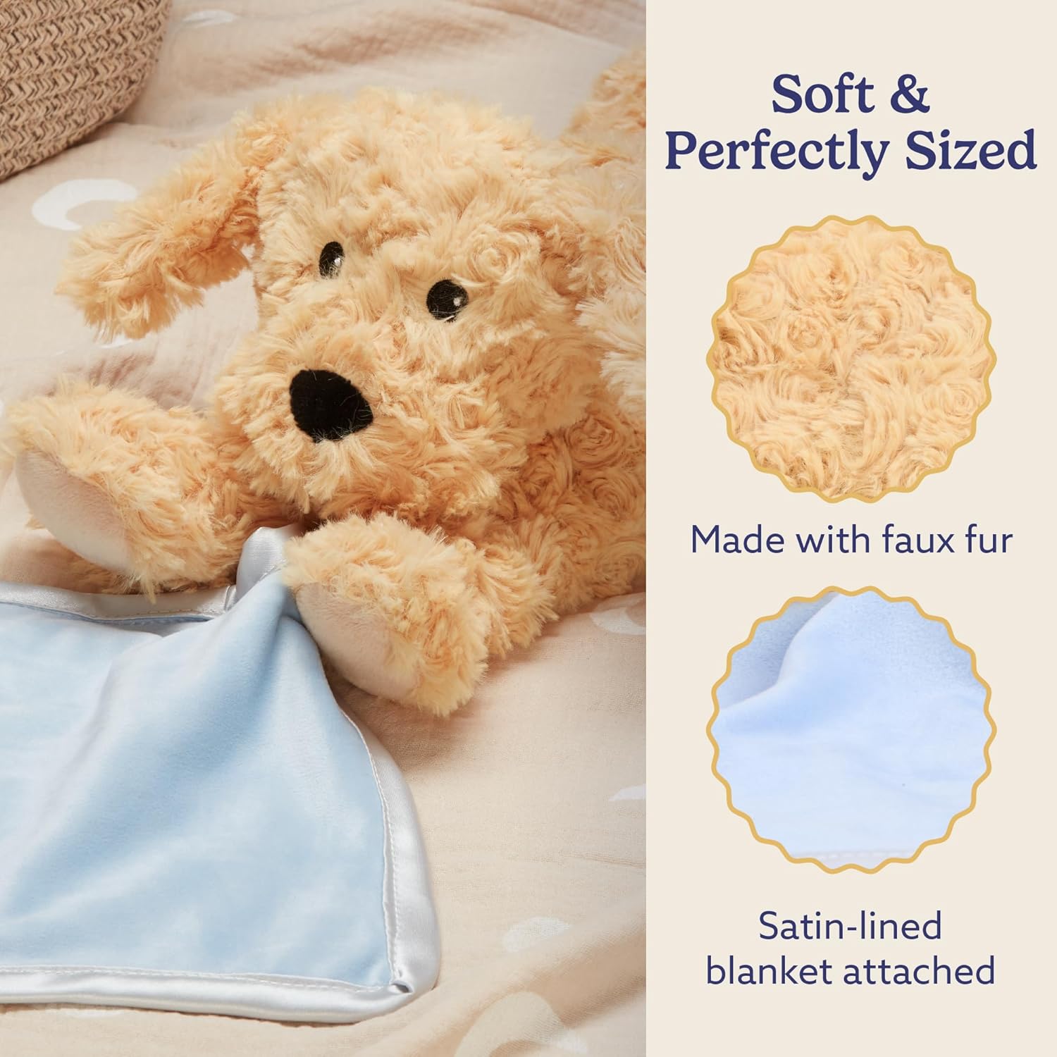 warmies Stuffed Animal Security Blankets for Babies, Golden Dog - Microwavable & Weighted Stuffed Animal Blanket for Baby Boys & Girls - Cute Soft Plush Toys with Child Safe Design for All Ages
