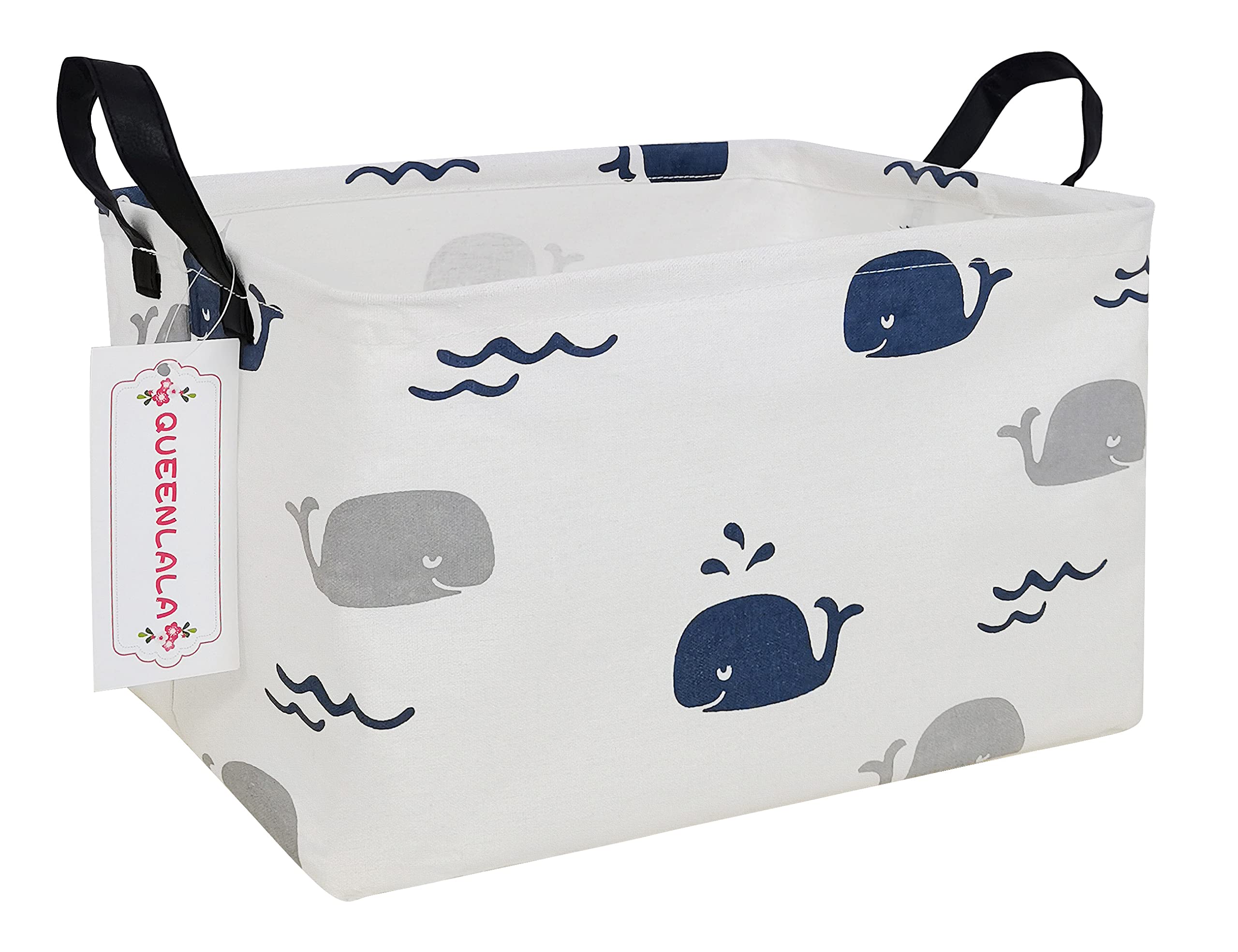 QUEENLALA Rectangular Laundry Hamper/Foldable Nursery Laundry Basket for Organizing/Storage Bin Baskets/Children Toy Office Bedroom/Toy Bin Closet Shelf Rec-Blue Cute Whale）