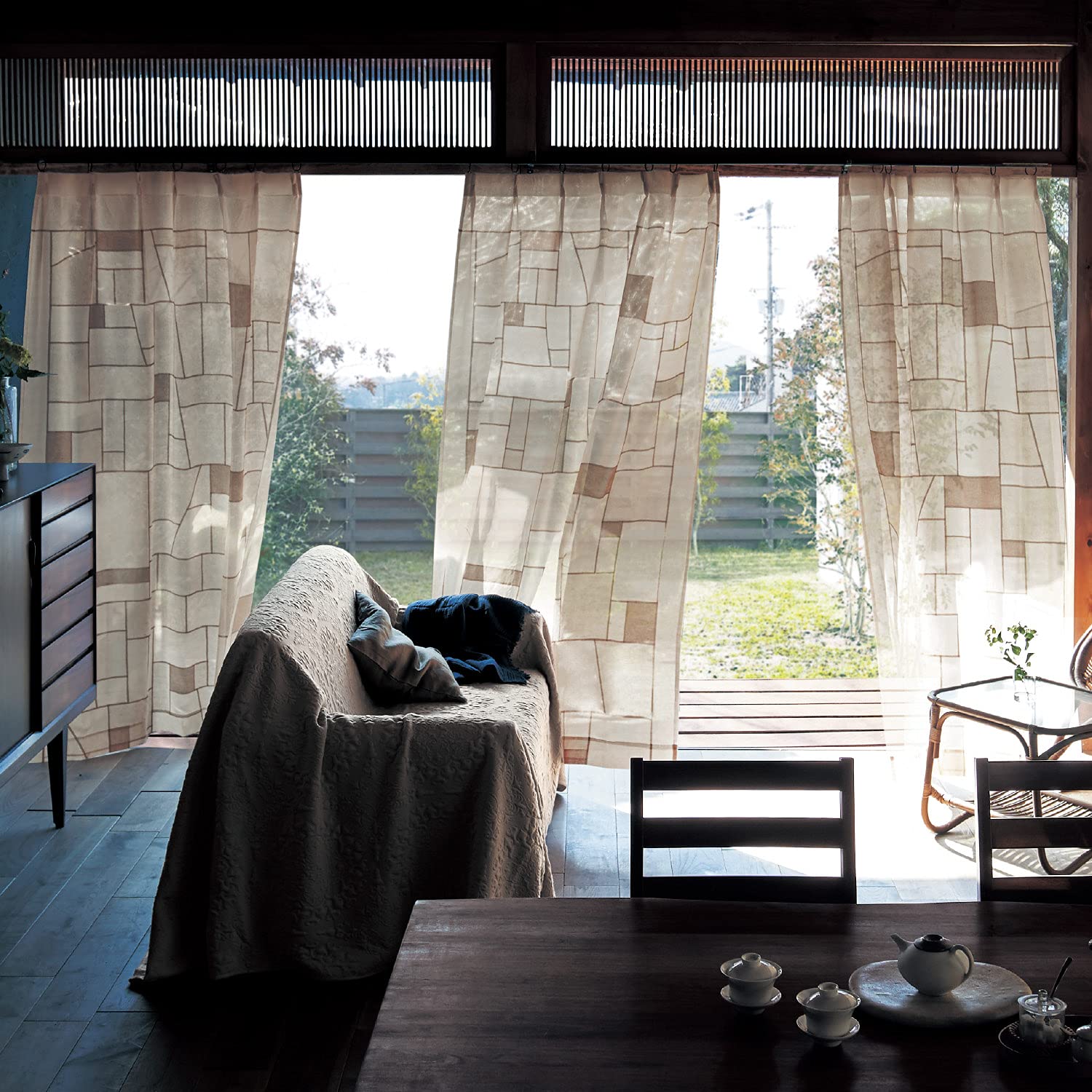 Amazon｜[ベルメゾン] ボイルカーテン ポジャギのような 洗える レース