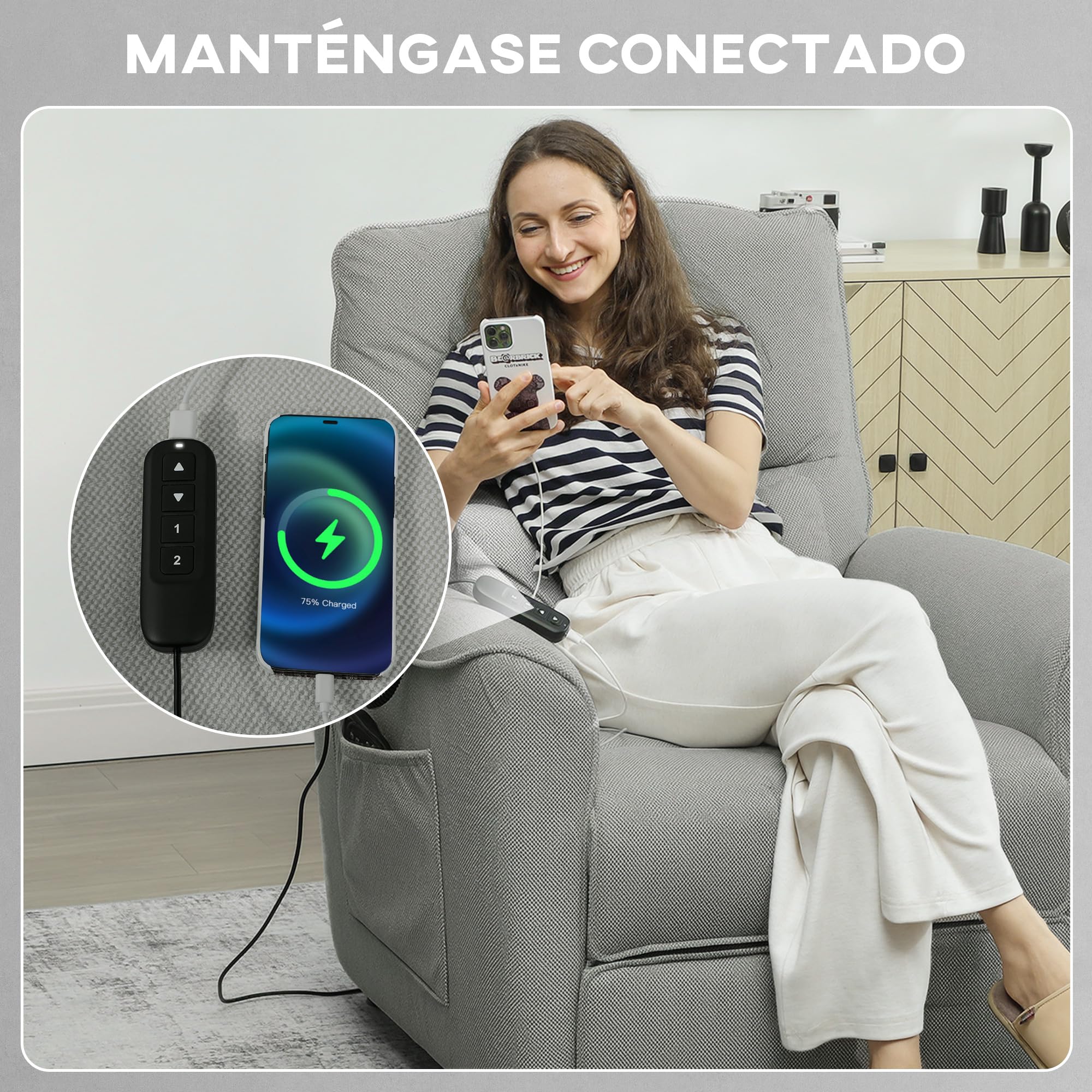 HOMCOM Sillón Relax Reclinable Eléctrico, con Calor Lumbar y Masaje Vibración, Sillón Masaje Relax, Motor Silencioso, Función de Memoria, Bolsillos Laterales, Almohada, Control Remoto con USB, Gris