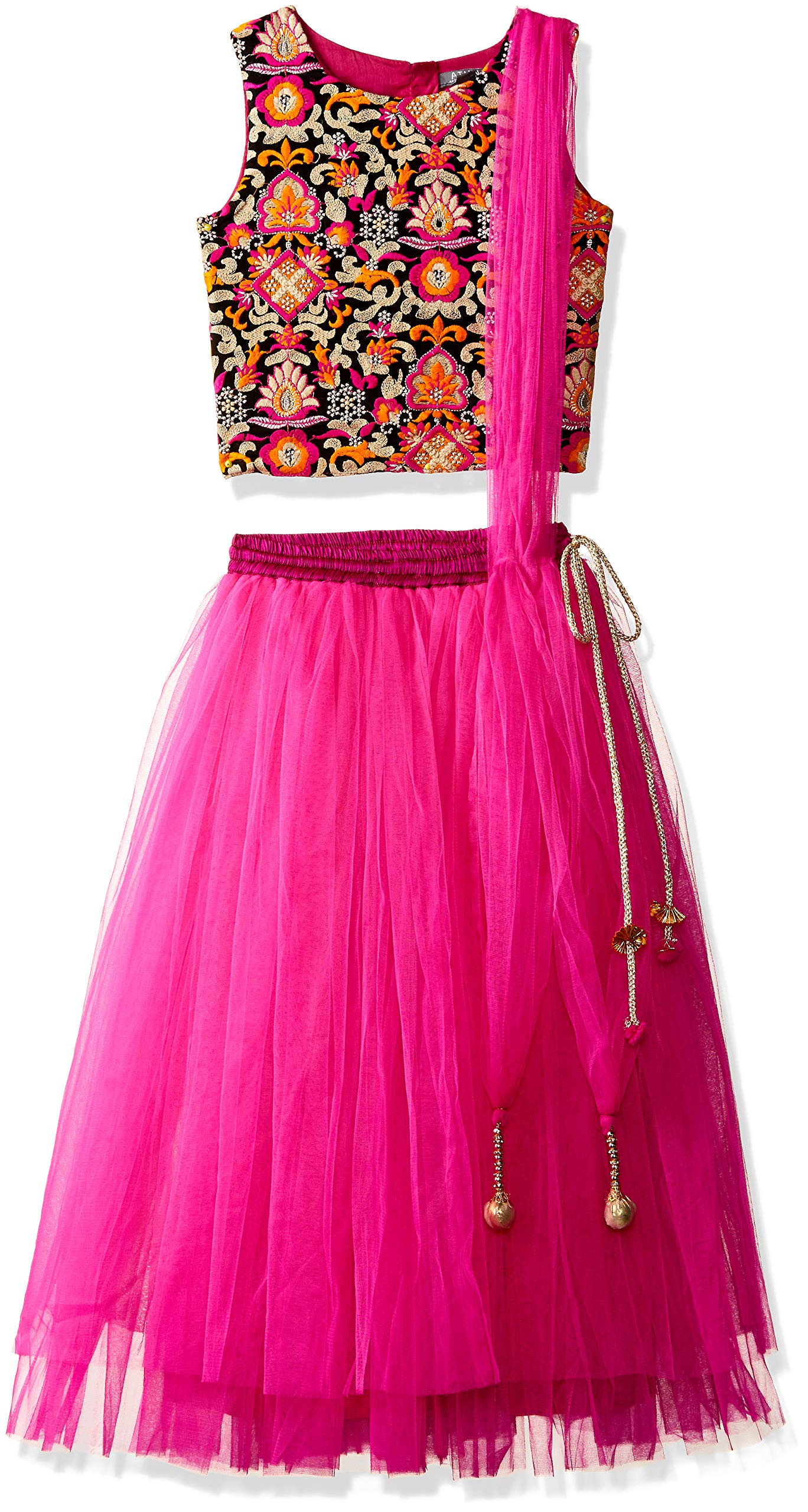 A.T.U.N. (ALL THINGS UBER NICE) Lehenga Choli i Dupatta zestaw dla dziewcząt, syntetyczny, haftowany, tradycyjny etniczny zestaw ubrań na festiwale
