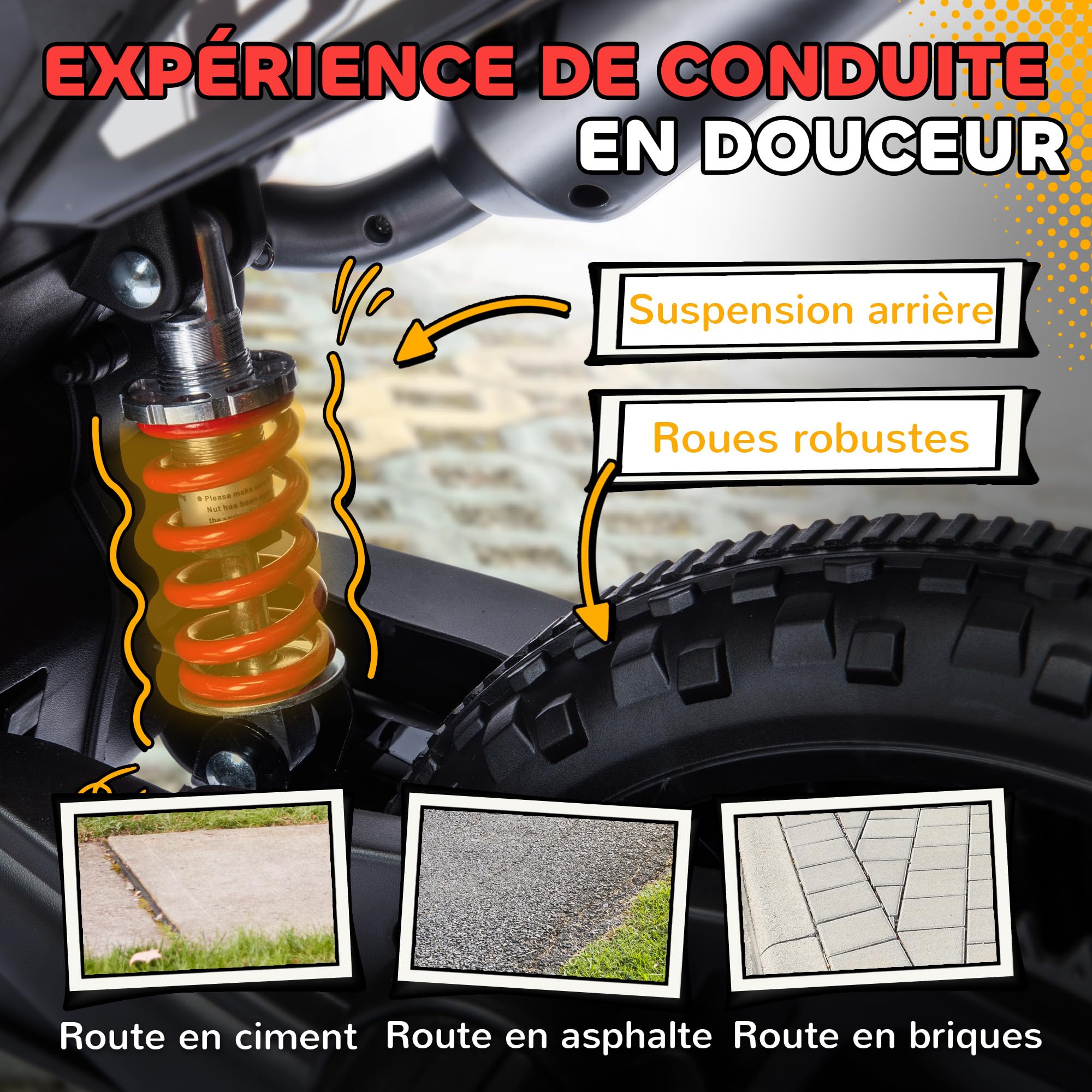 AIYAPLAY Moto électrique Enfants Moto Cross pour Enfant sous Licence Aprilia avec 2 Moteurs 12V, Vitesse Max. 6 km/h, Roues d'entraînement, Suspension à Ressort, lumière LED, Musique, USB - Rouge