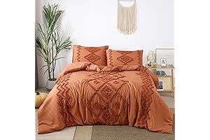 PERFEMET | Rustic Bedding Sets King |Burnt Orange Tufted Boho Farmhouse Rust Bedding Set