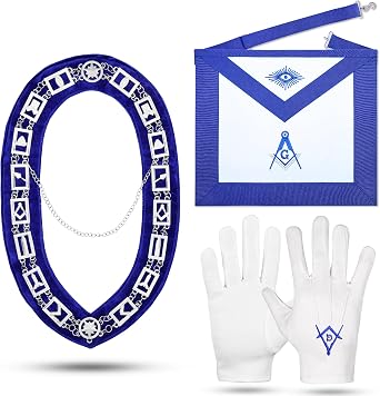 Masonic Blue Lodge Premium Lambskin Master Mason Apron With Chain Collar And Gloves Apron+Chain Collar+Gloves - Authentic Regalia