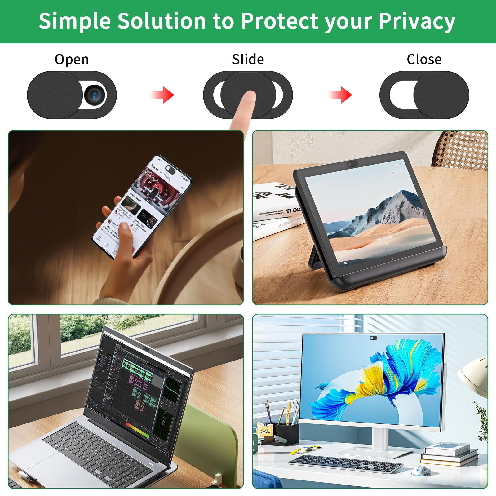 YLK 4 Pièces Couverture de Webcam pour iPhone, iPad, PC, Ordinateur Portable, Protection de Caméra, Noir