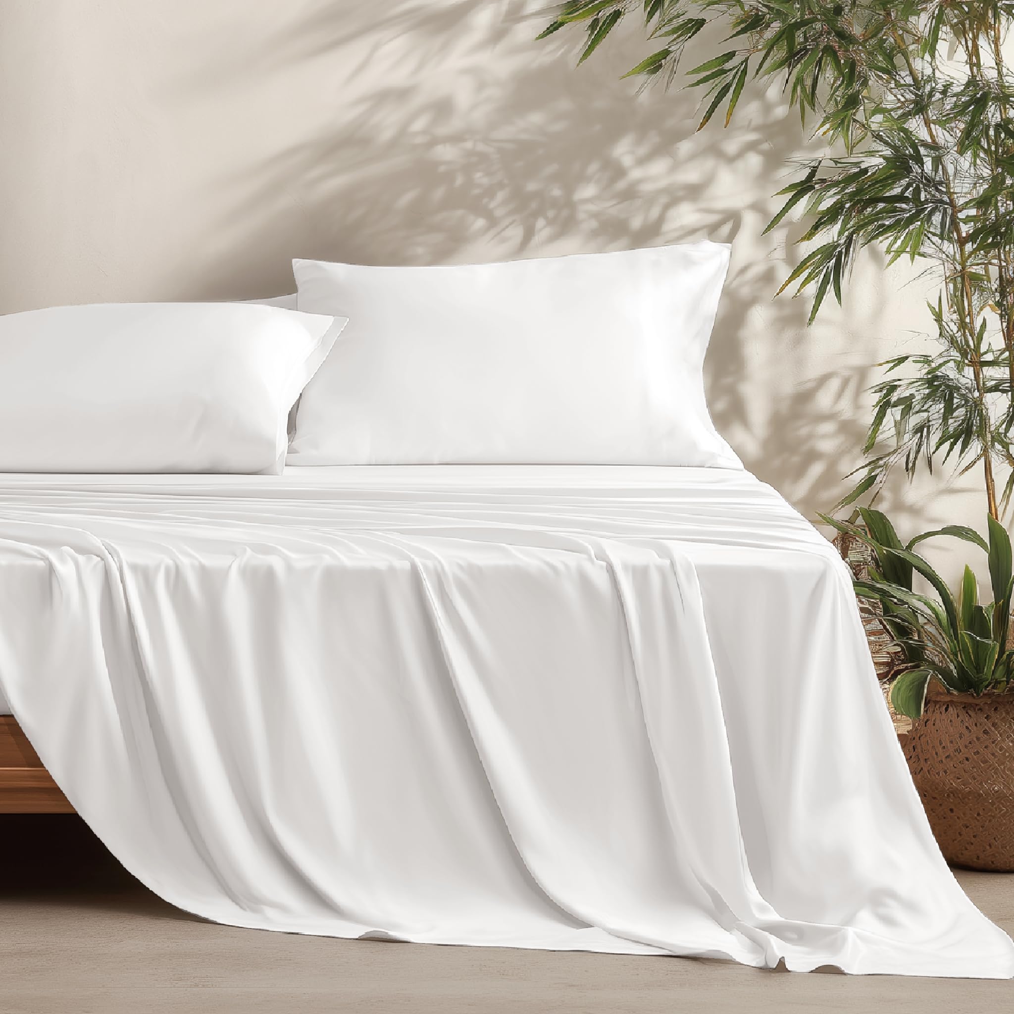 NATUREFIELD 100% Rayon Viscose from Bamboo King Set, White