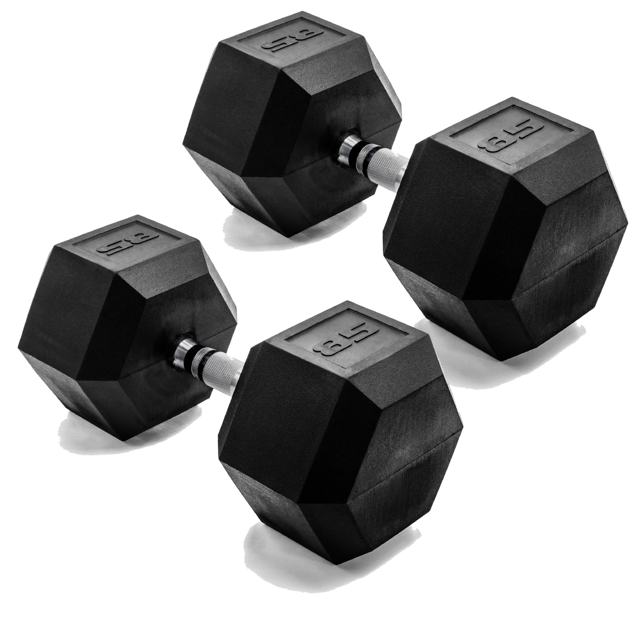 CAP Rubber Coated Dumbbell Weights, Free Weights for Home Gym Strength Training, Anti-Roll Hex Dumbbells with Black, Chrome &amp; Comfort Grip Handles, Pairs &amp; Sets