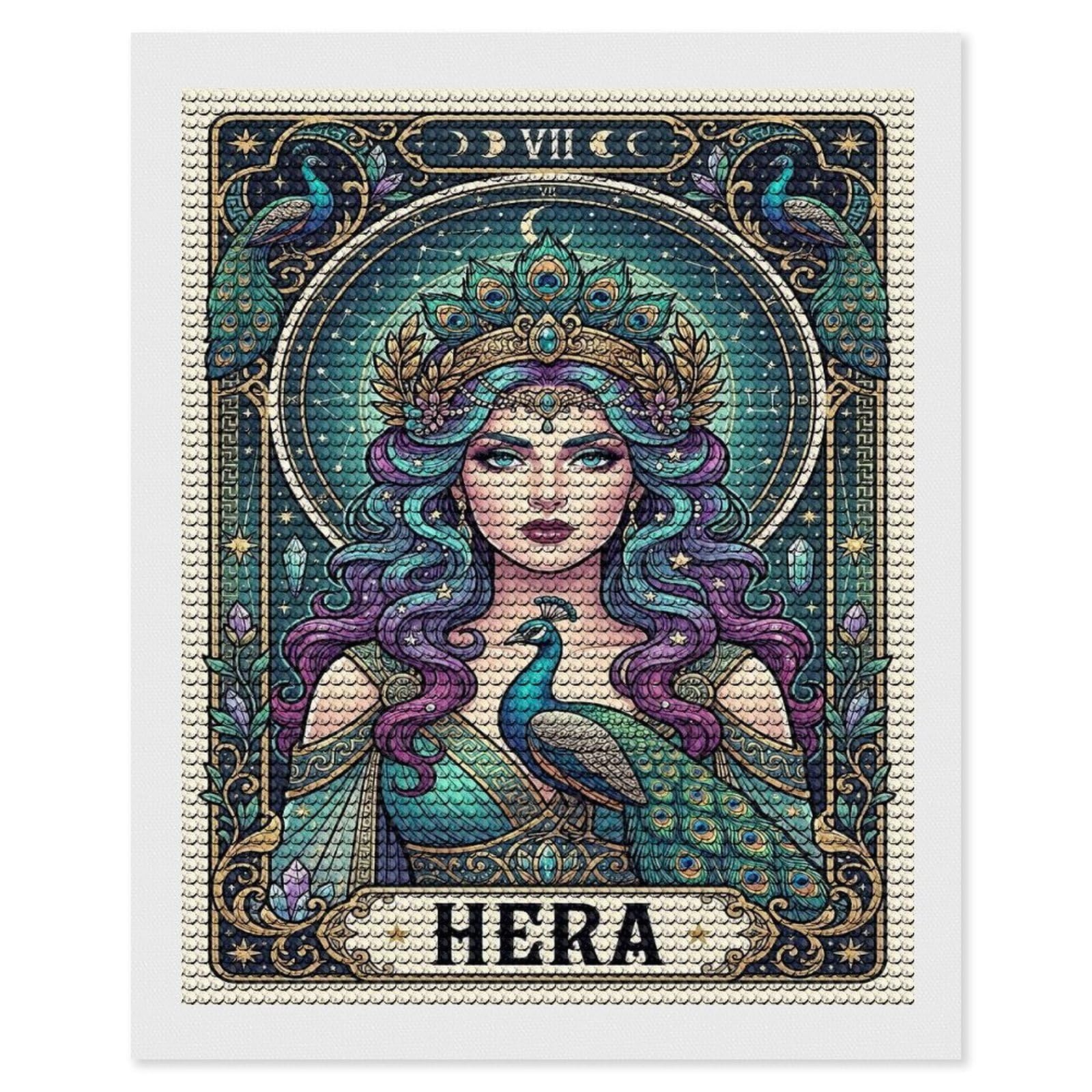 Junmoney Hera Goddess with Peacock Round Drill Diamond Painting 16"x20", Handmade Wall Decor, Modern Decor, Aesthetic Room Decor, Easy Craft Set