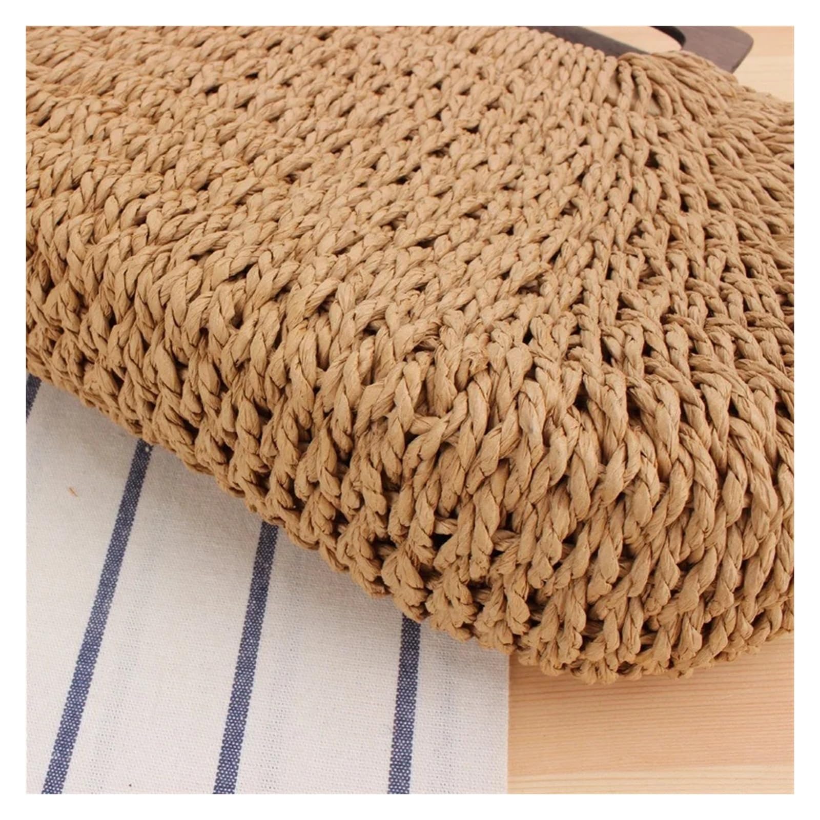 Borsa Semplice Intrecciata A Mano Con Manico In Legno | Spiaggia estiva