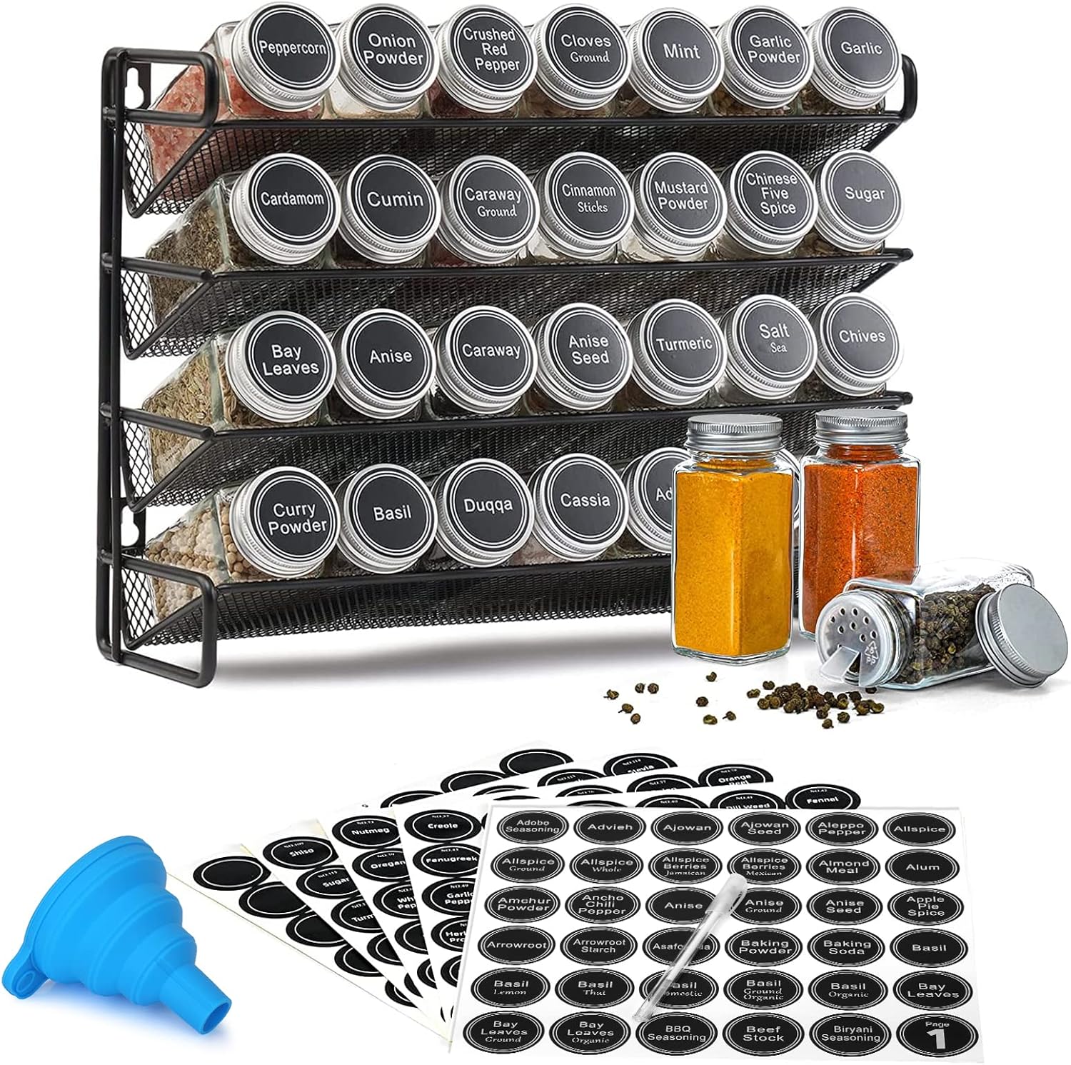 Spice Rack with 28 Spice Jars, Spice Rack Organizer for Spice