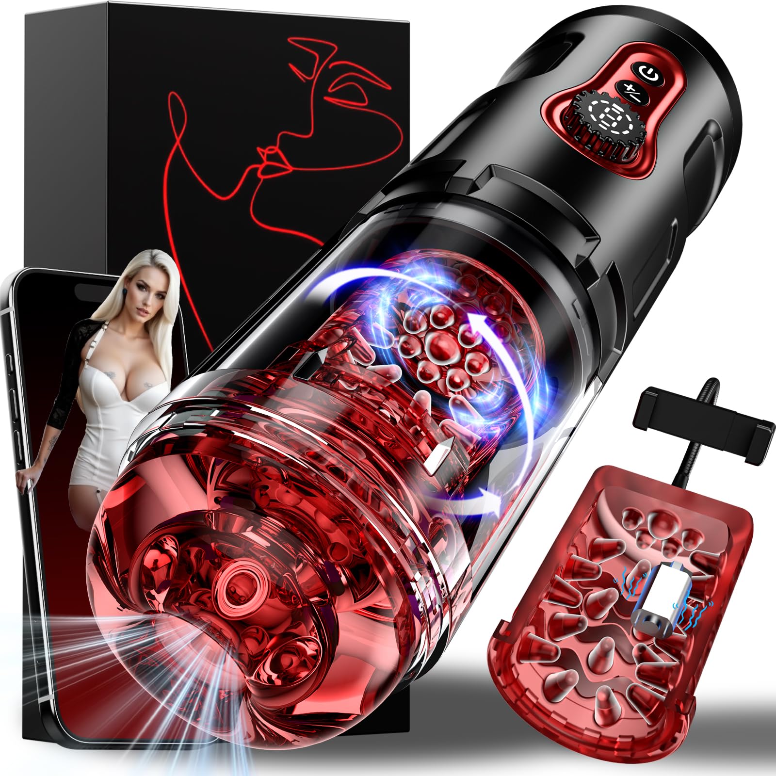 TPE Male Sex Toy Male Masturbator With 9 Thrusting & 9 Vibration Modes -  Ergonomic Handle, LCD Display, Realistic TPE Sleeve