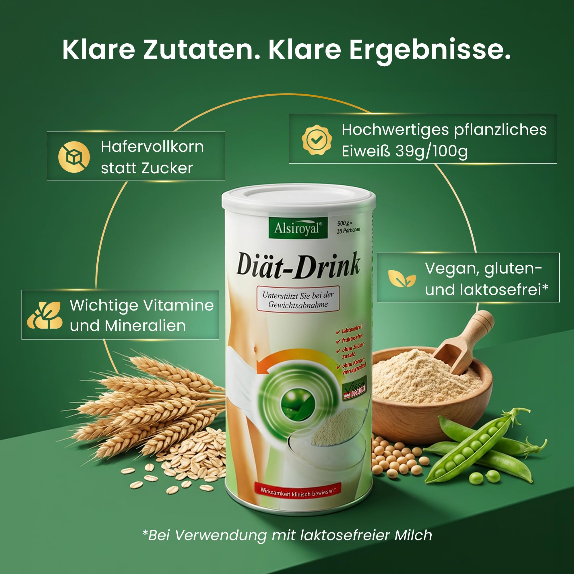 Alsiroyal Diät-Drink · Wirsamkeit bewiesen · schmeckt, sättigt, aktiviert | Abnehmshake & Diät Shake zum Abnehmen · Mahlzeitenersatz ohne Zuckerzusatz · ballaststoff- & eiweißreich · vegan, glutenfrei
