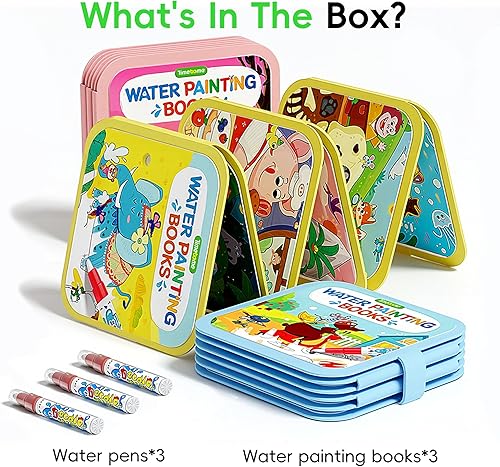 Miniatura 7 de Timetome Libro de pintura al agua reutilizable para niños, paquete de 3 libros de acuarela mágicos con bolígrafo de agua, cuentos de hadas, temas de