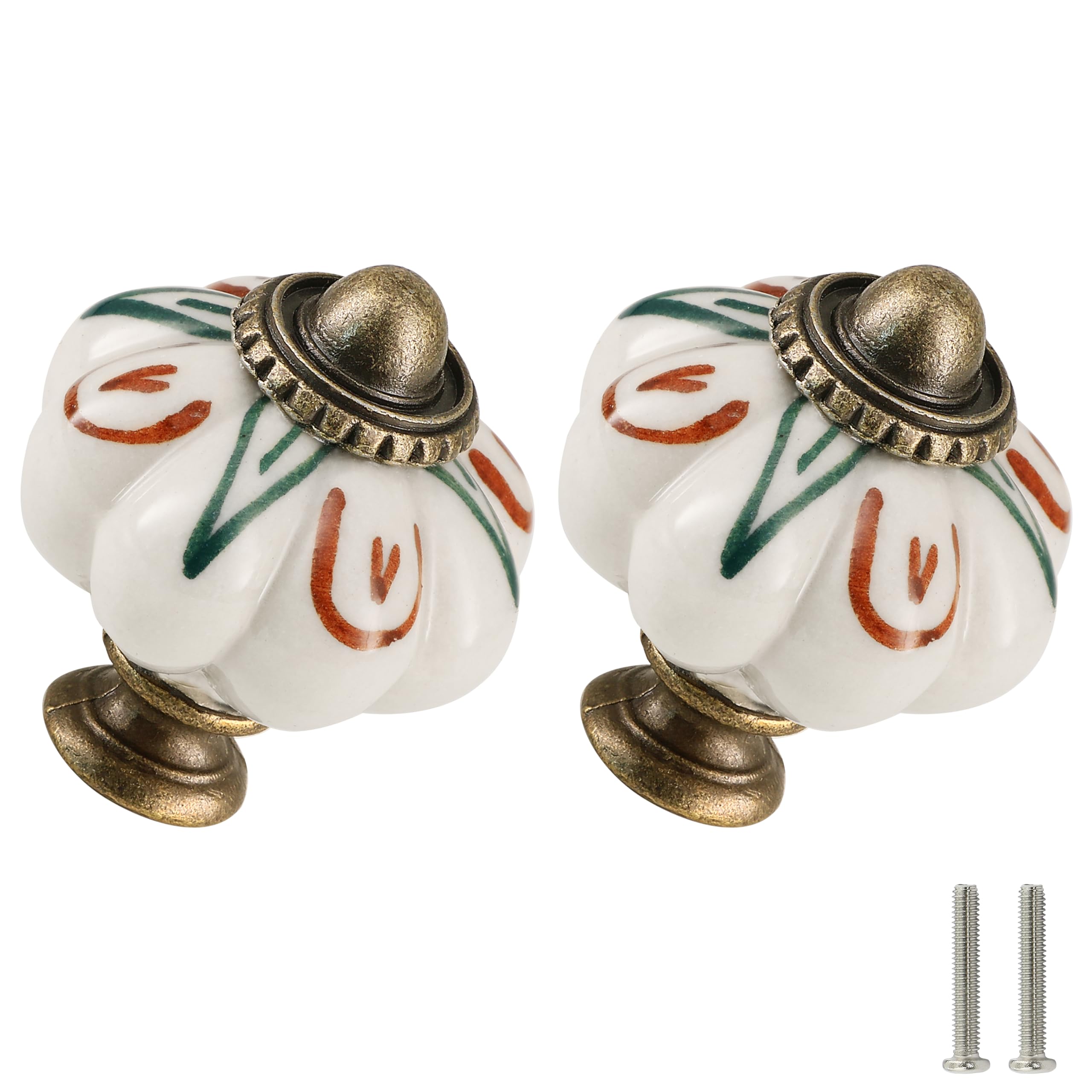 Zernmiarder Set of 6 Vintage Ceramic Drawer Knobs with Screws, Flowers and Ivory Aloe Vera
