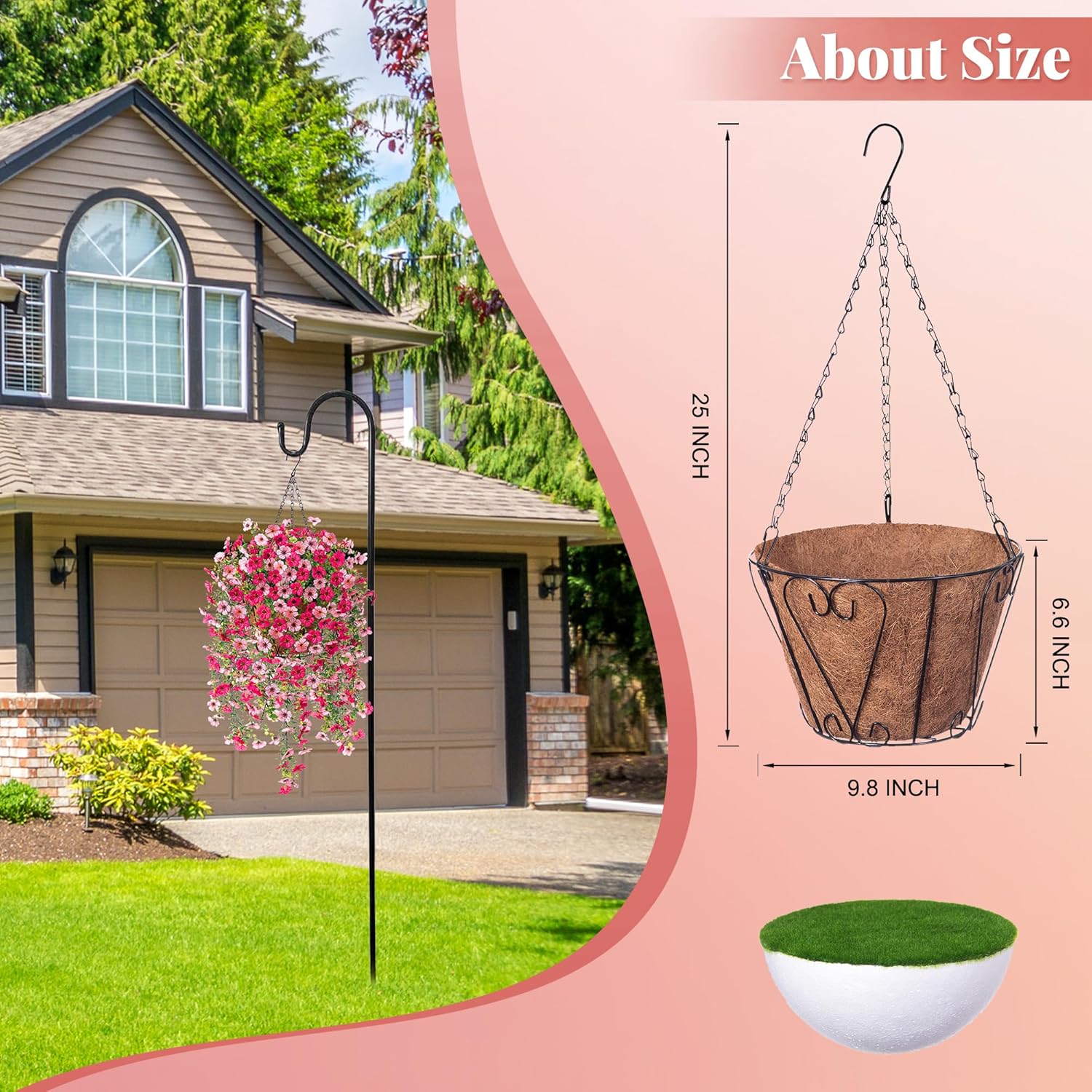 Artificial Faux Hanging Flower Plants with Basket Outdoor Spring Decoration, Fake Silk Flowers Daisy Planter Eucalyptus Realistic UV Resistant for Outside Garden Porch Patio Yard Home Decor(Rose Pink) - Image 7