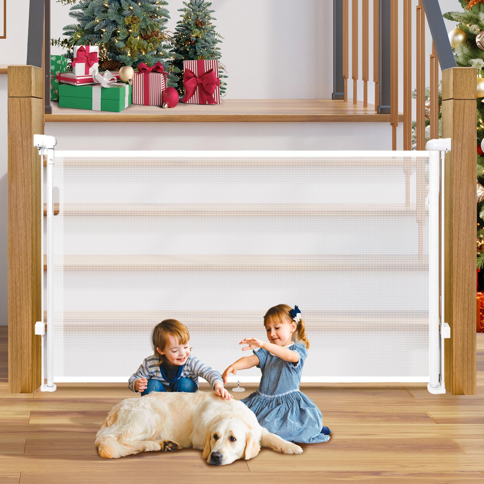 Retractable Baby Gates Dog Gate for Stairs, 55" Wide Mesh Baby Gate Pet Gate for The House, 34" Tall Child Safety Gates for Doorways, Hallways, Deck, Porch, Indoor, Outdoor