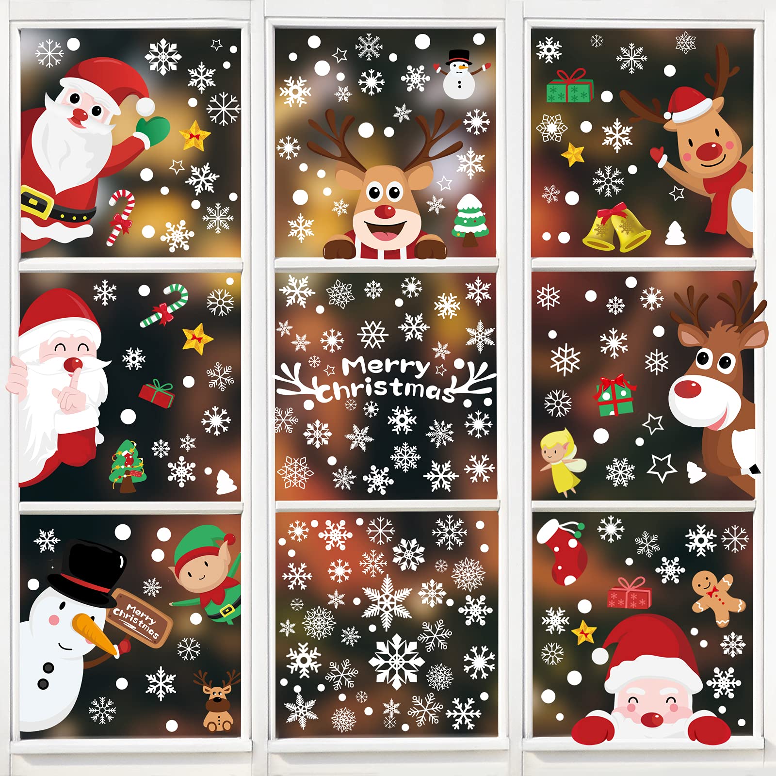 Bigqin 248 Piezas Pegatinas de Ventana Navideñas, 9 Hojas Pegatinas de Navidad Decorativas, Accesorio de Decoración de Adornos Navidad Decoración 2024 Decoracion para Hogar Casa