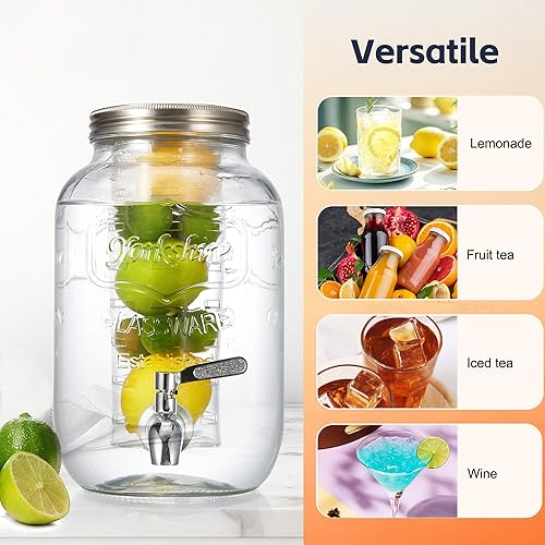 Miniatura 5 de Dispensadores de bebidas de 2 galones para fiestas, dispensadores de bebidas con soporte, dispensador de jarra de agua de vidrio, con grifo de acero